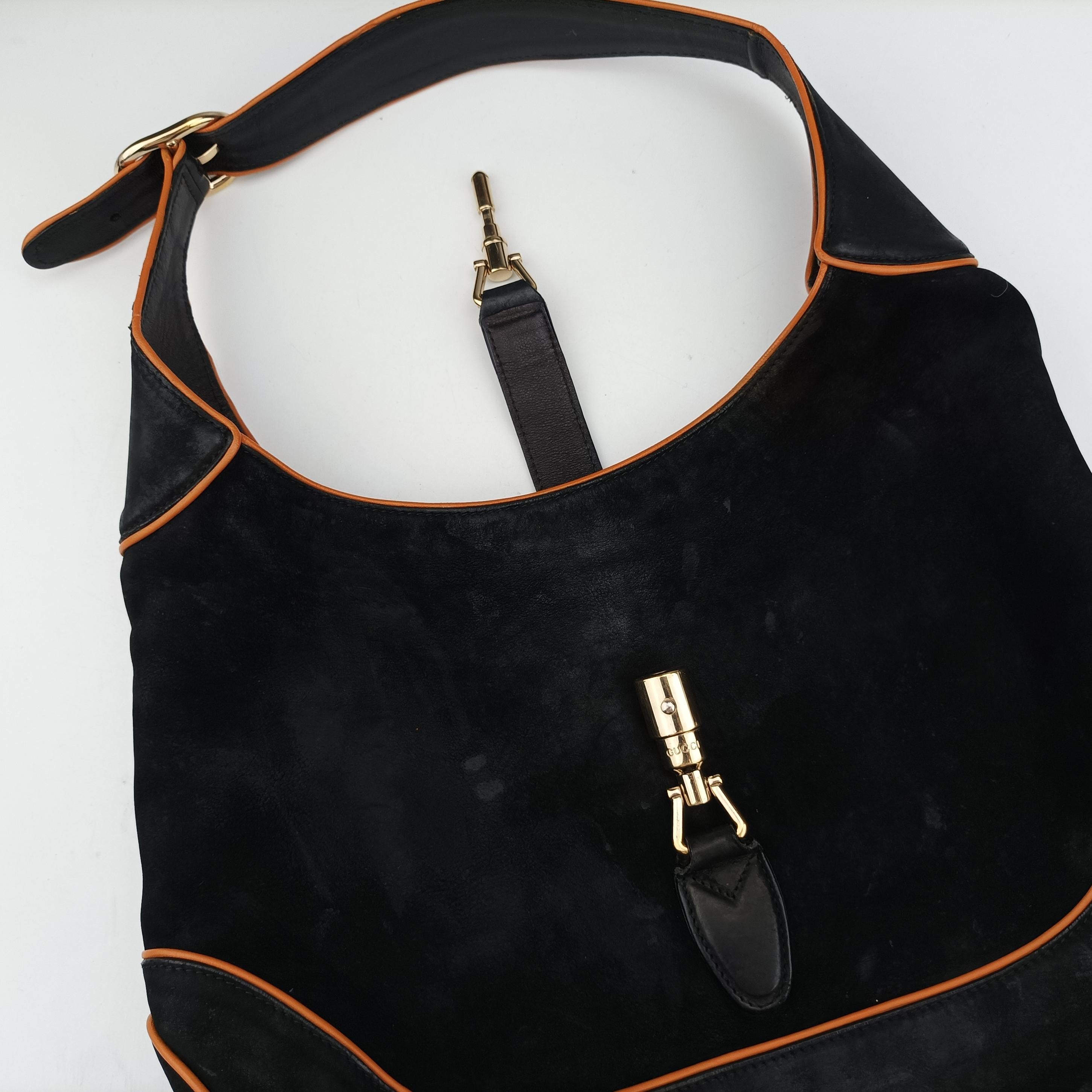 Pre-owned Gucci Jackie Flora Hobo Black Suede 277520 shoulderbag | stylenewstar