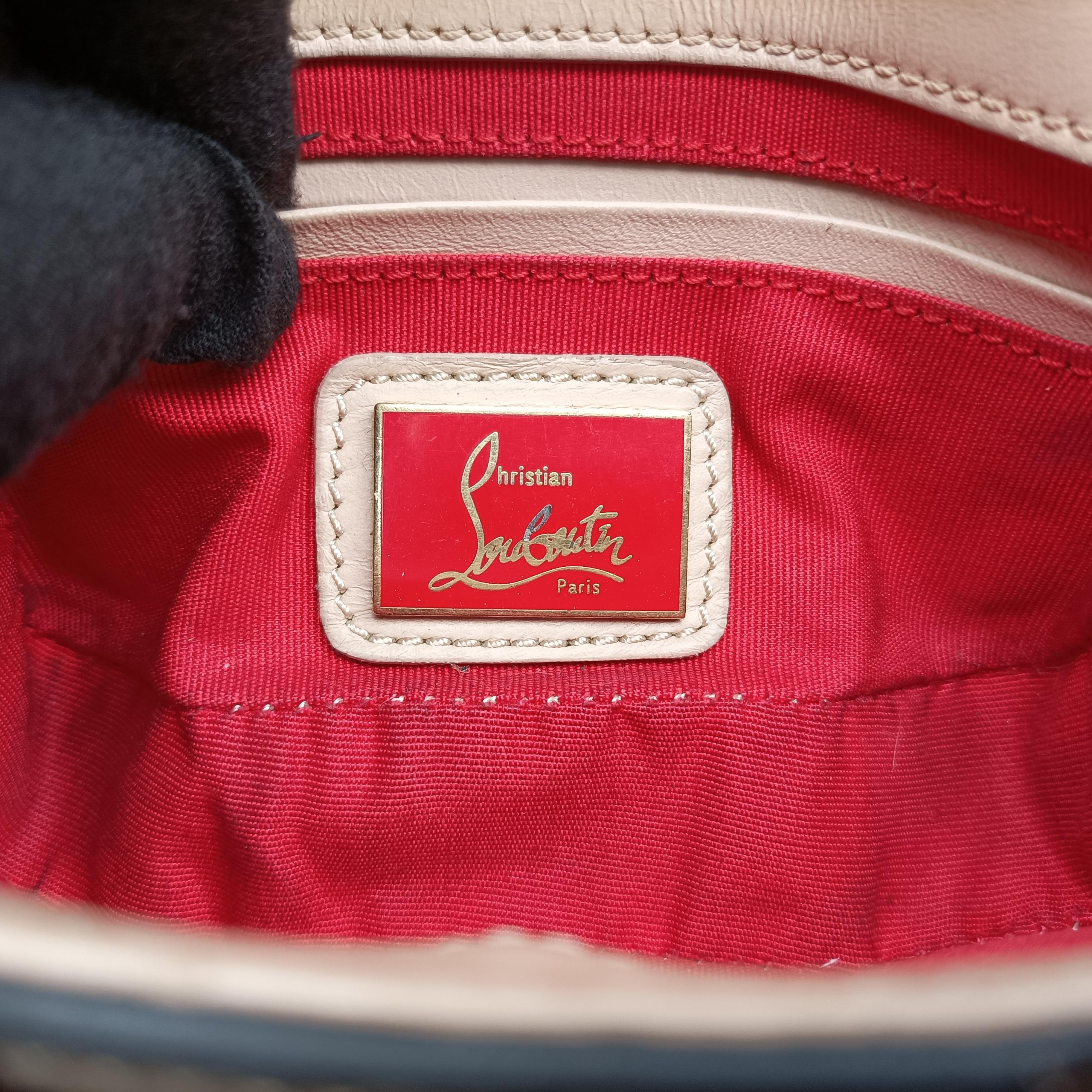 Pre-owned Christian Louboutin Sweet Charity Scarabe Spike beige Leather  shoulderbag | stylenewstar