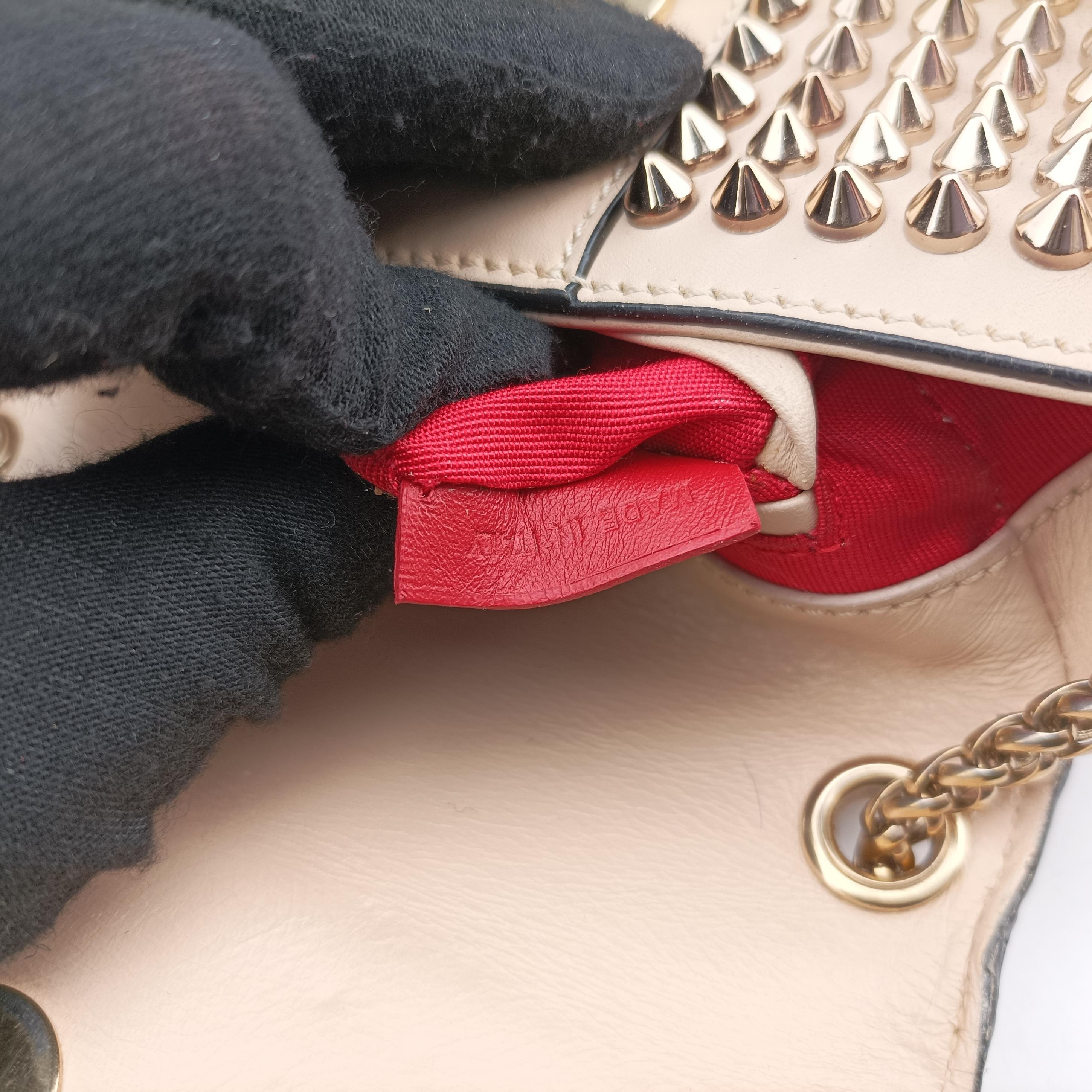 Pre-owned Christian Louboutin Sweet Charity Scarabe Spike beige Leather  shoulderbag | stylenewstar