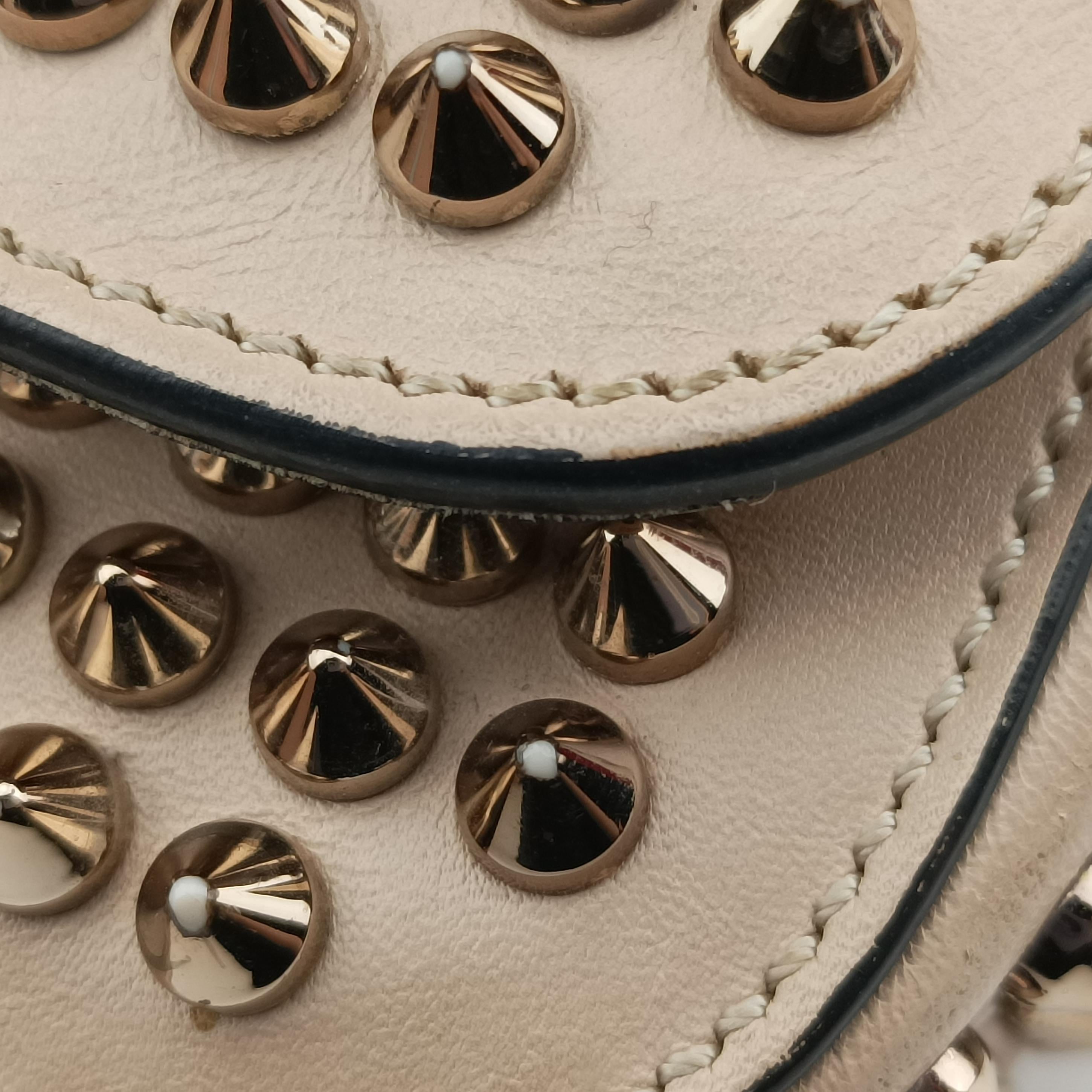 Pre-owned Christian Louboutin Sweet Charity Scarabe Spike beige Leather  shoulderbag | stylenewstar