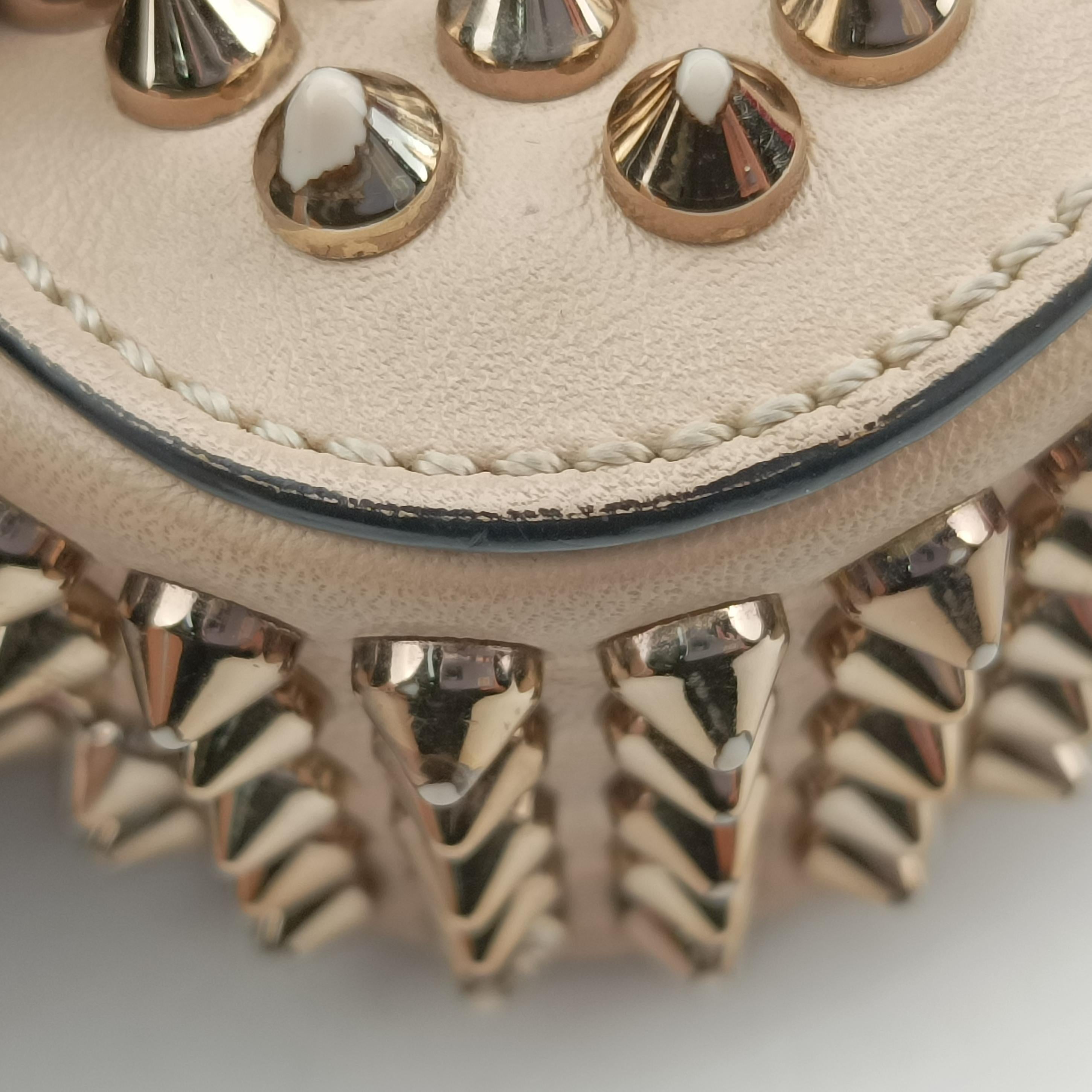 Pre-owned Christian Louboutin Sweet Charity Scarabe Spike beige Leather  shoulderbag | stylenewstar