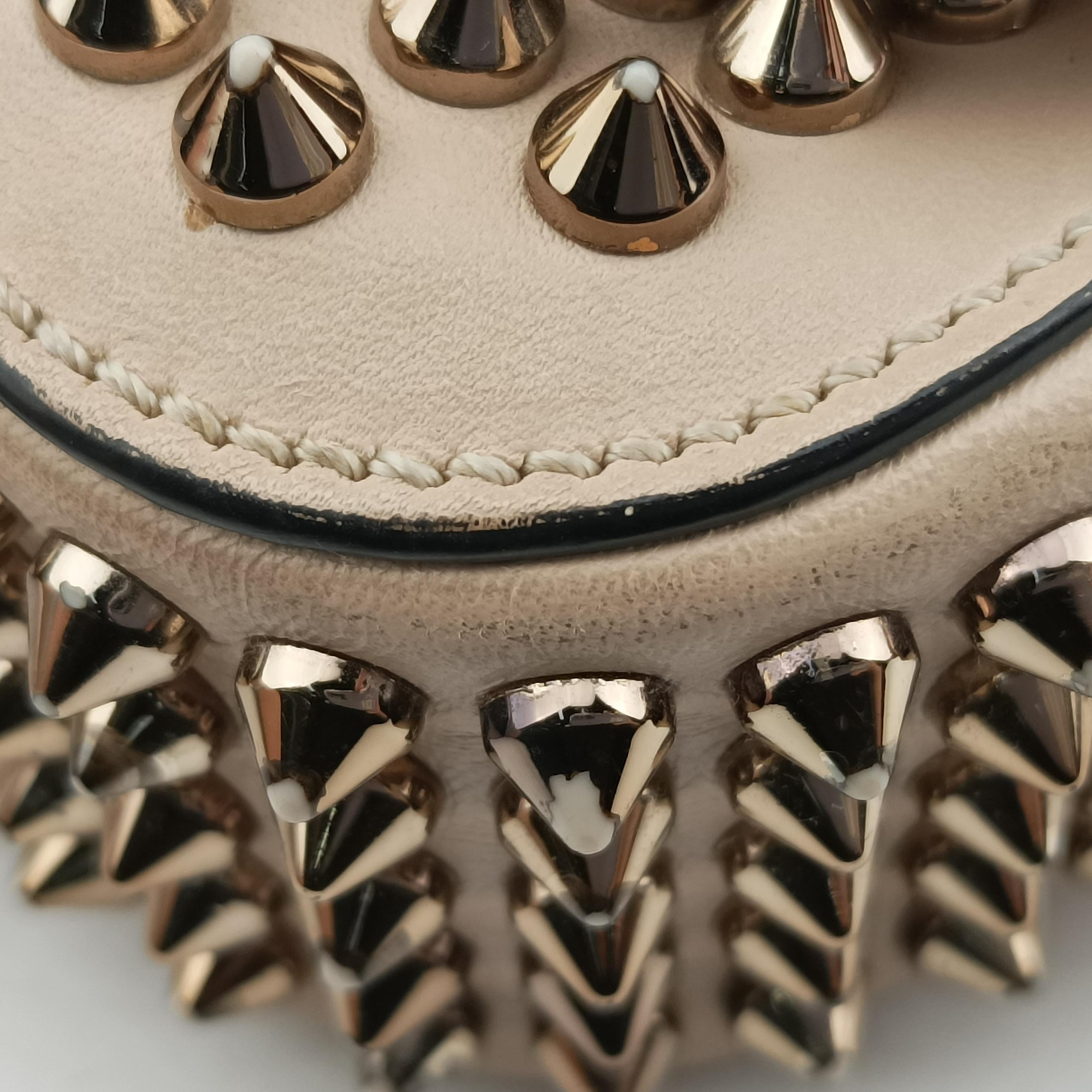 Pre-owned Christian Louboutin Sweet Charity Scarabe Spike beige Leather  shoulderbag | stylenewstar