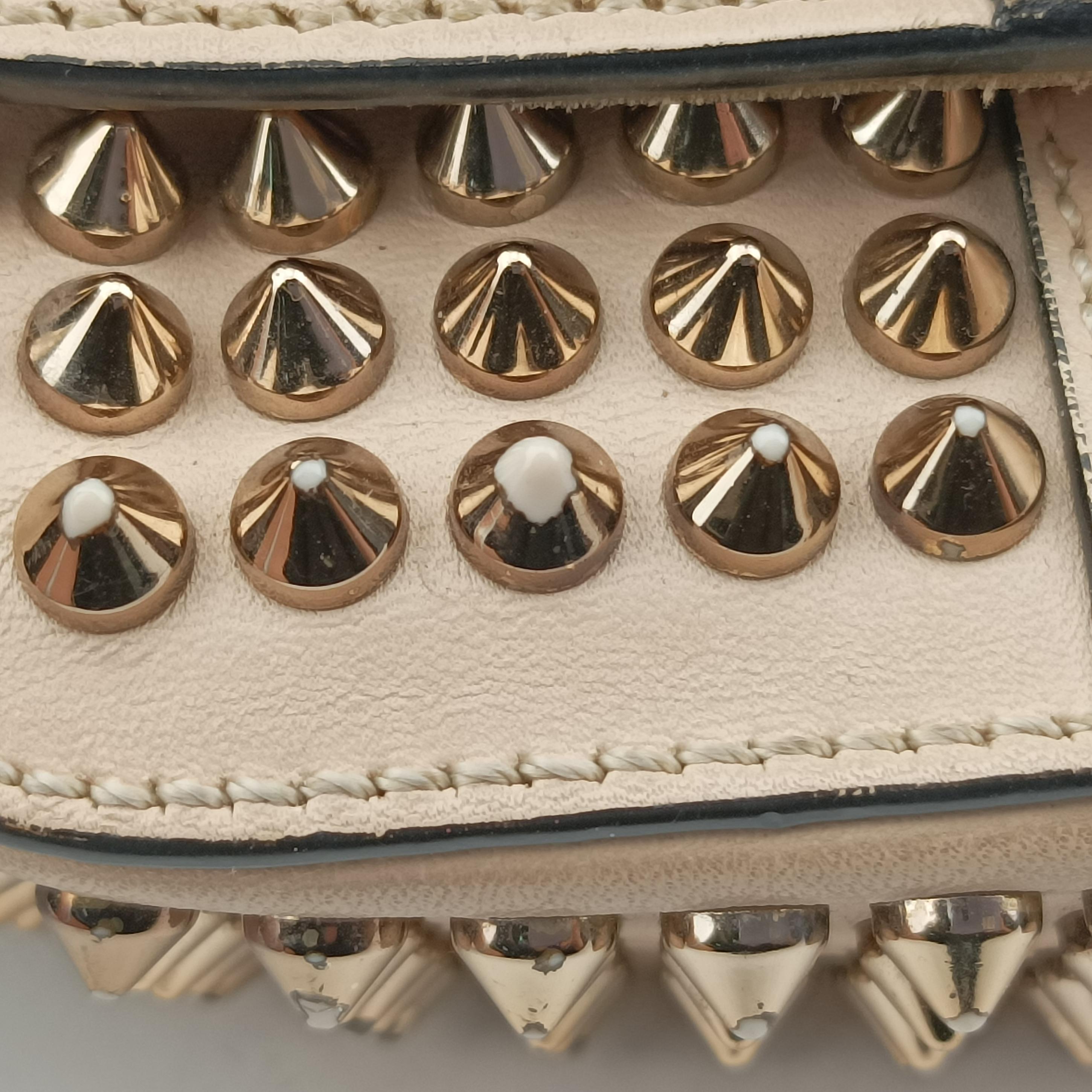 Pre-owned Christian Louboutin Sweet Charity Scarabe Spike beige Leather  shoulderbag | stylenewstar