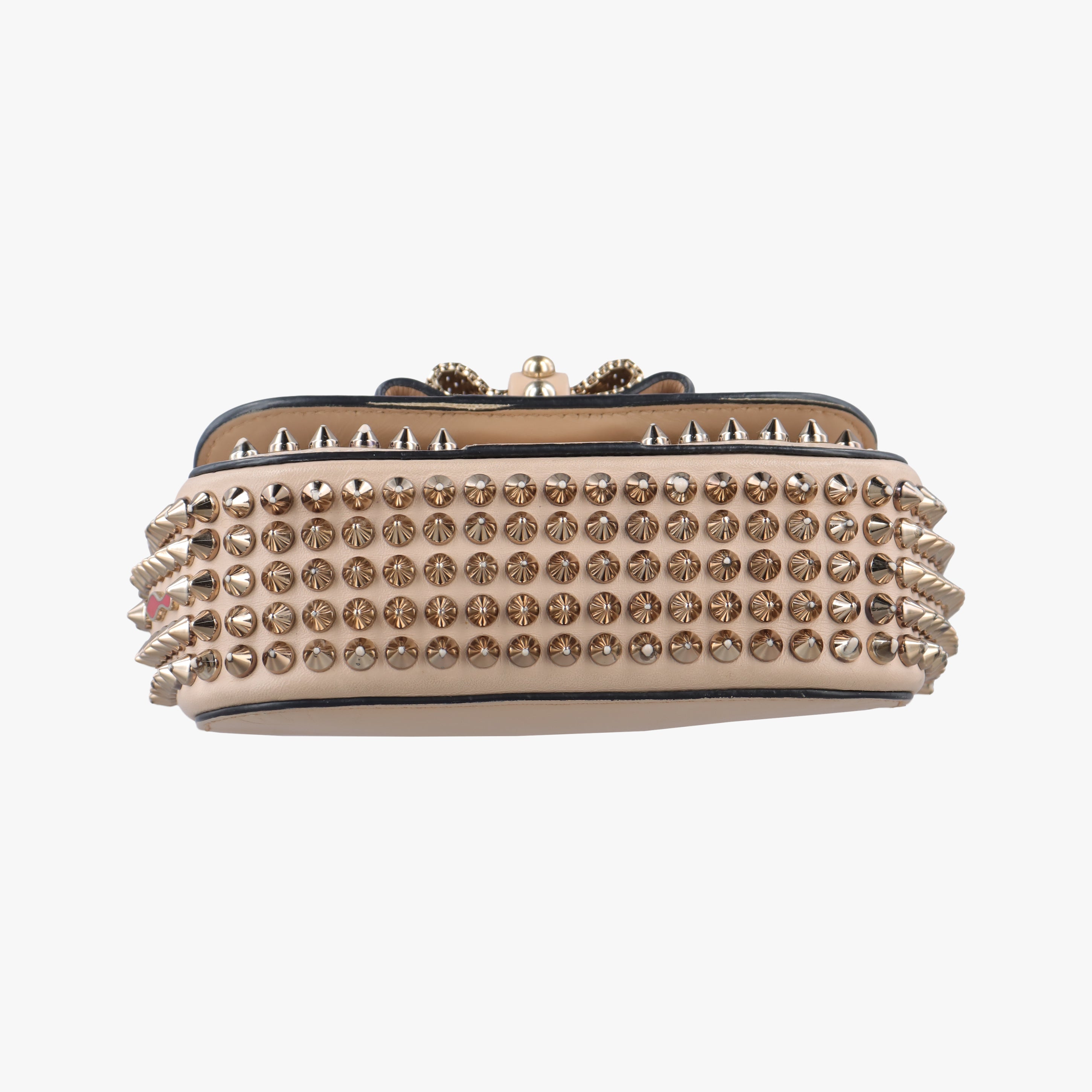 Pre-owned Christian Louboutin Sweet Charity Scarabe Spike beige Leather  shoulderbag | stylenewstar