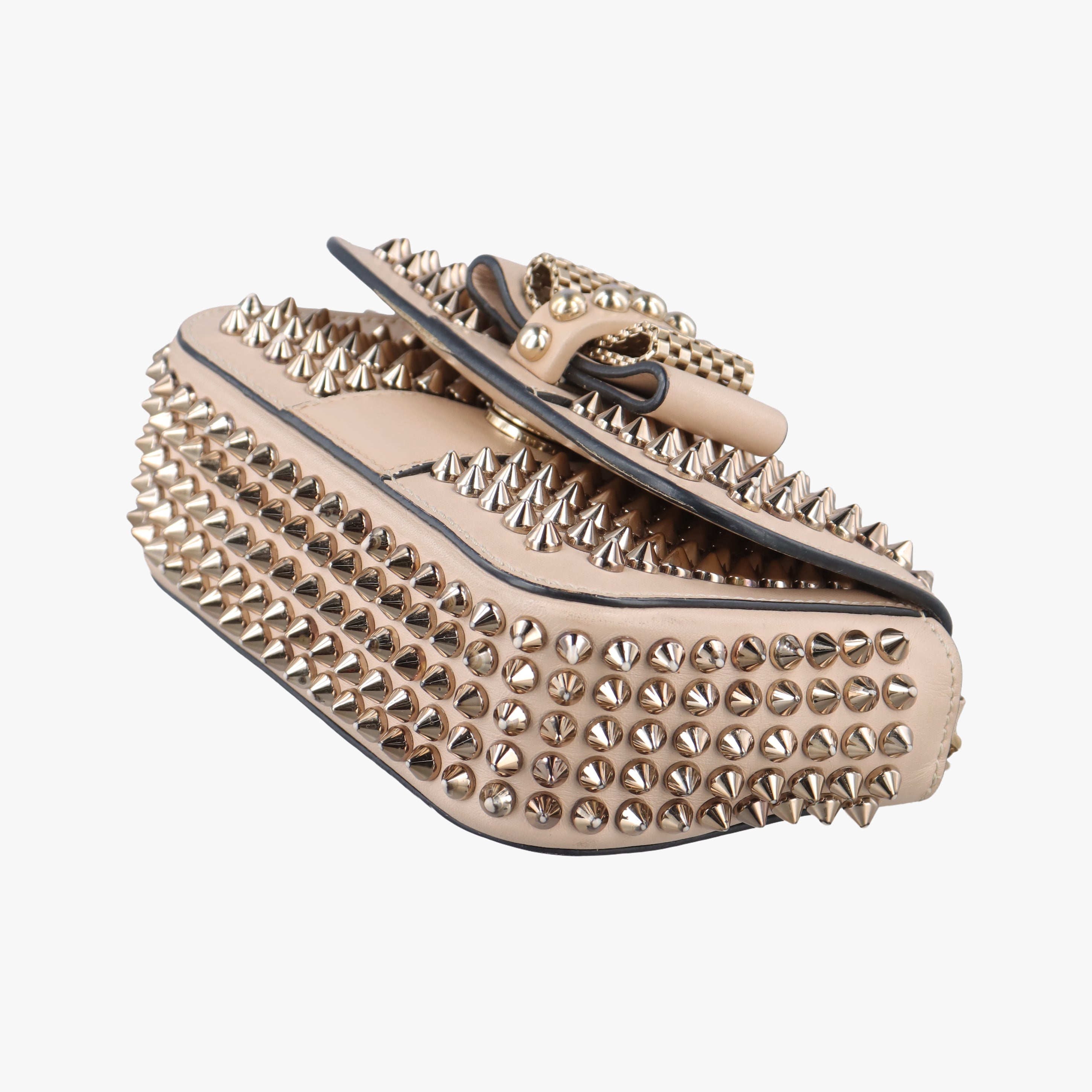 Pre-owned Christian Louboutin Sweet Charity Scarabe Spike beige Leather  shoulderbag | stylenewstar