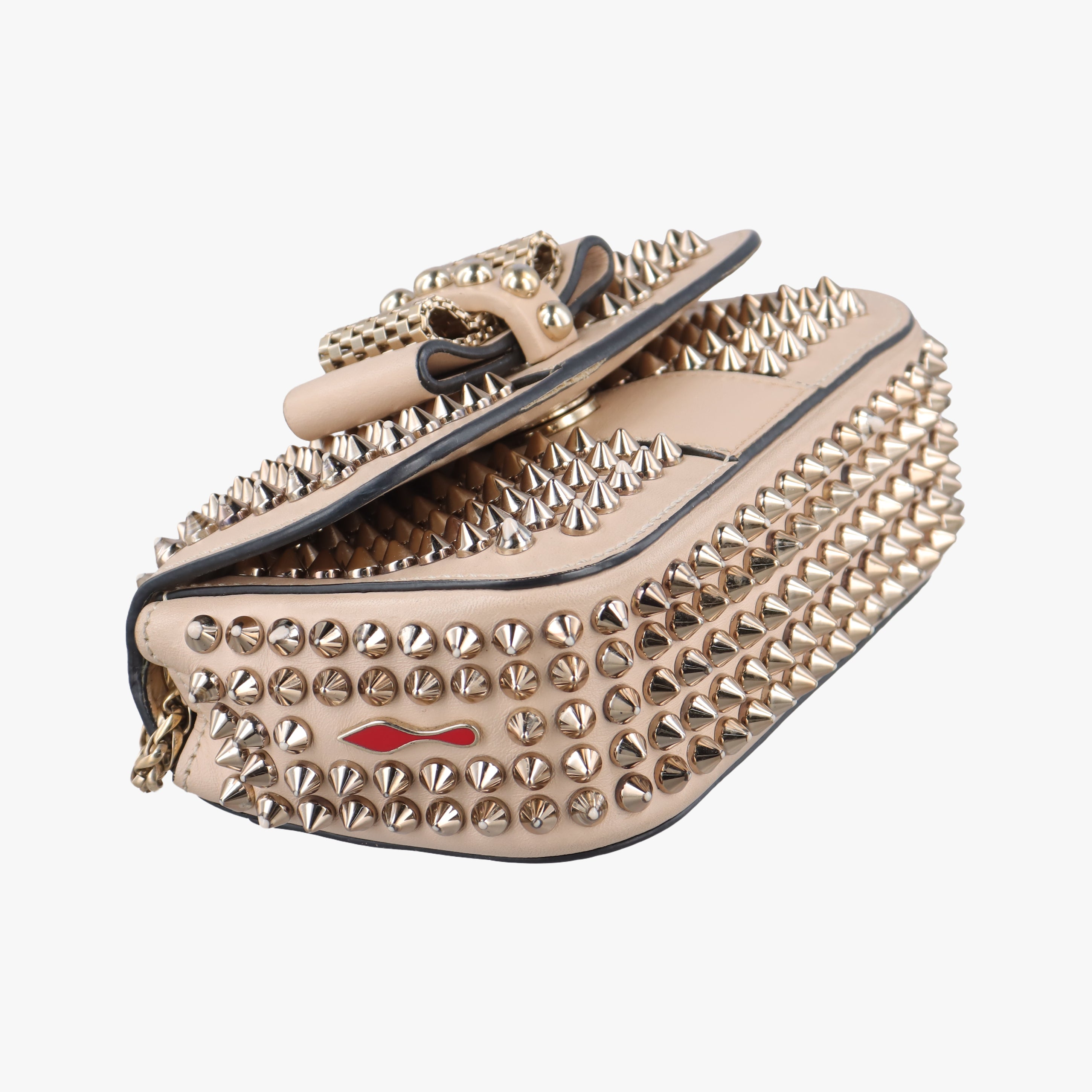 Pre-owned Christian Louboutin Sweet Charity Scarabe Spike beige Leather  shoulderbag | stylenewstar