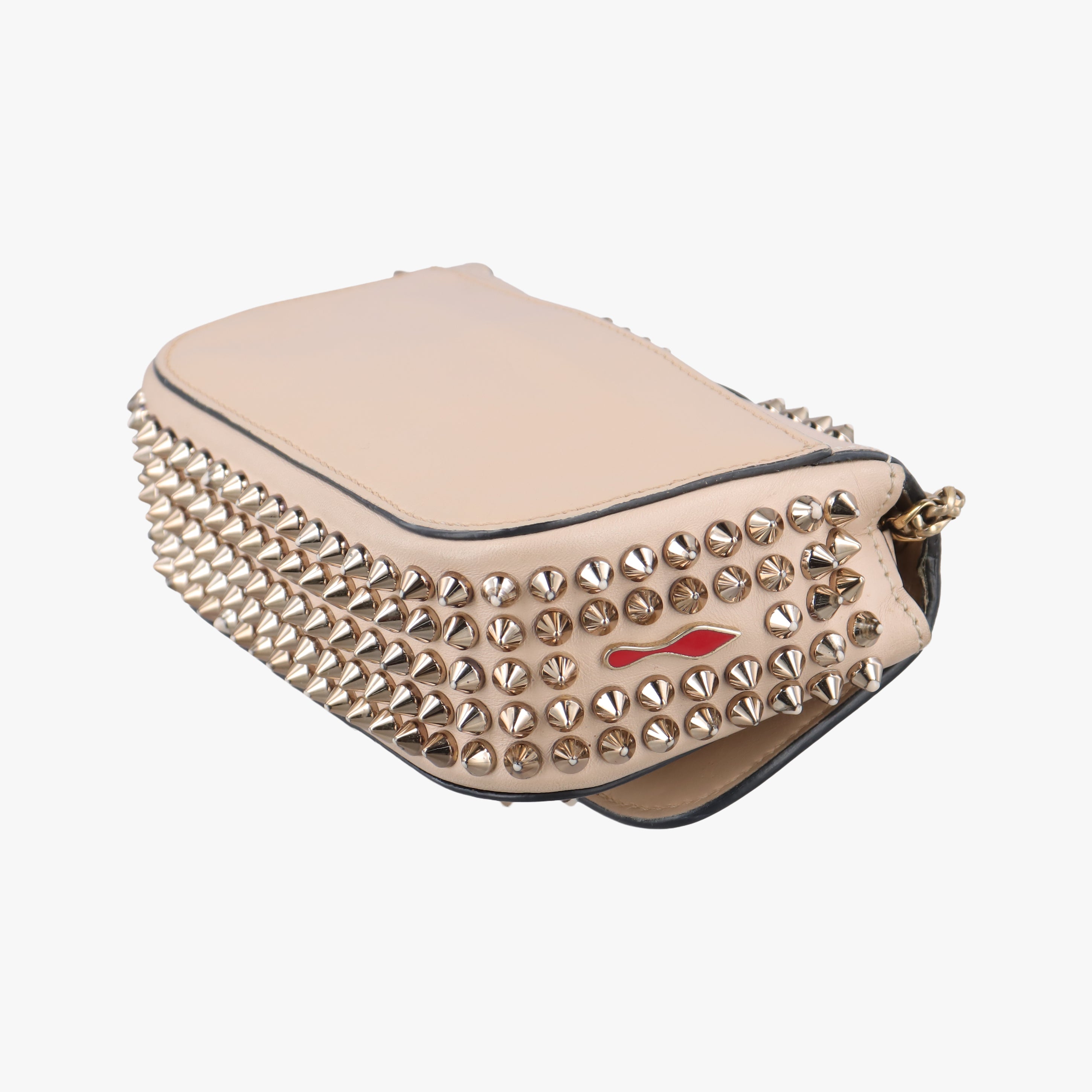 Pre-owned Christian Louboutin Sweet Charity Scarabe Spike beige Leather  shoulderbag | stylenewstar