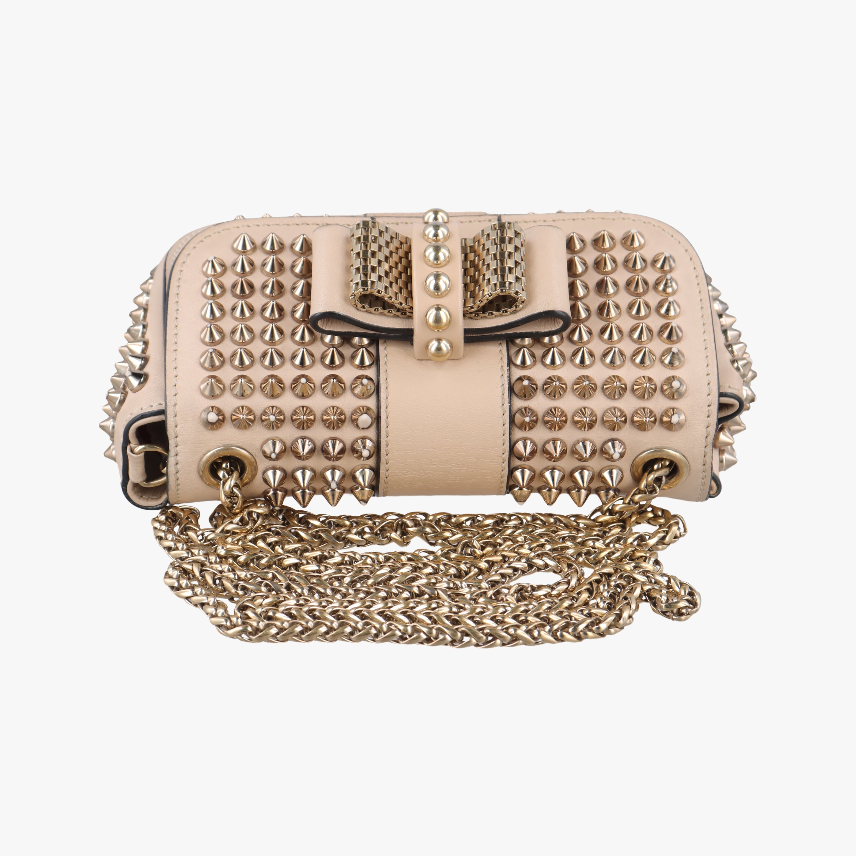 Pre-owned Christian Louboutin Sweet Charity Scarabe Spike beige Leather  shoulderbag | stylenewstar