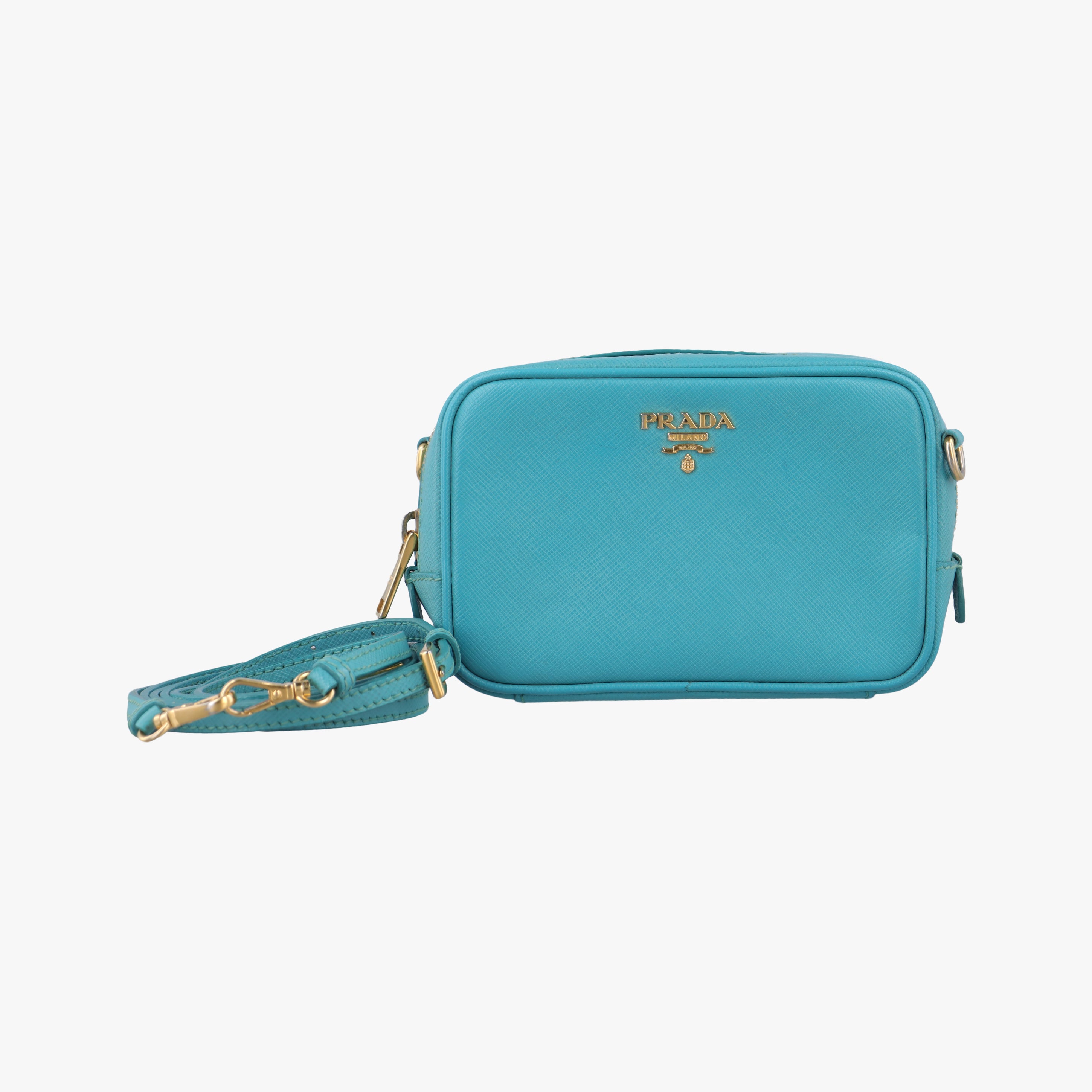 Pre-owned Prada VITELLO PHENIX camera bag Blue SAFFIANO Leather 1N1674 shoulderbag | stylenewstar