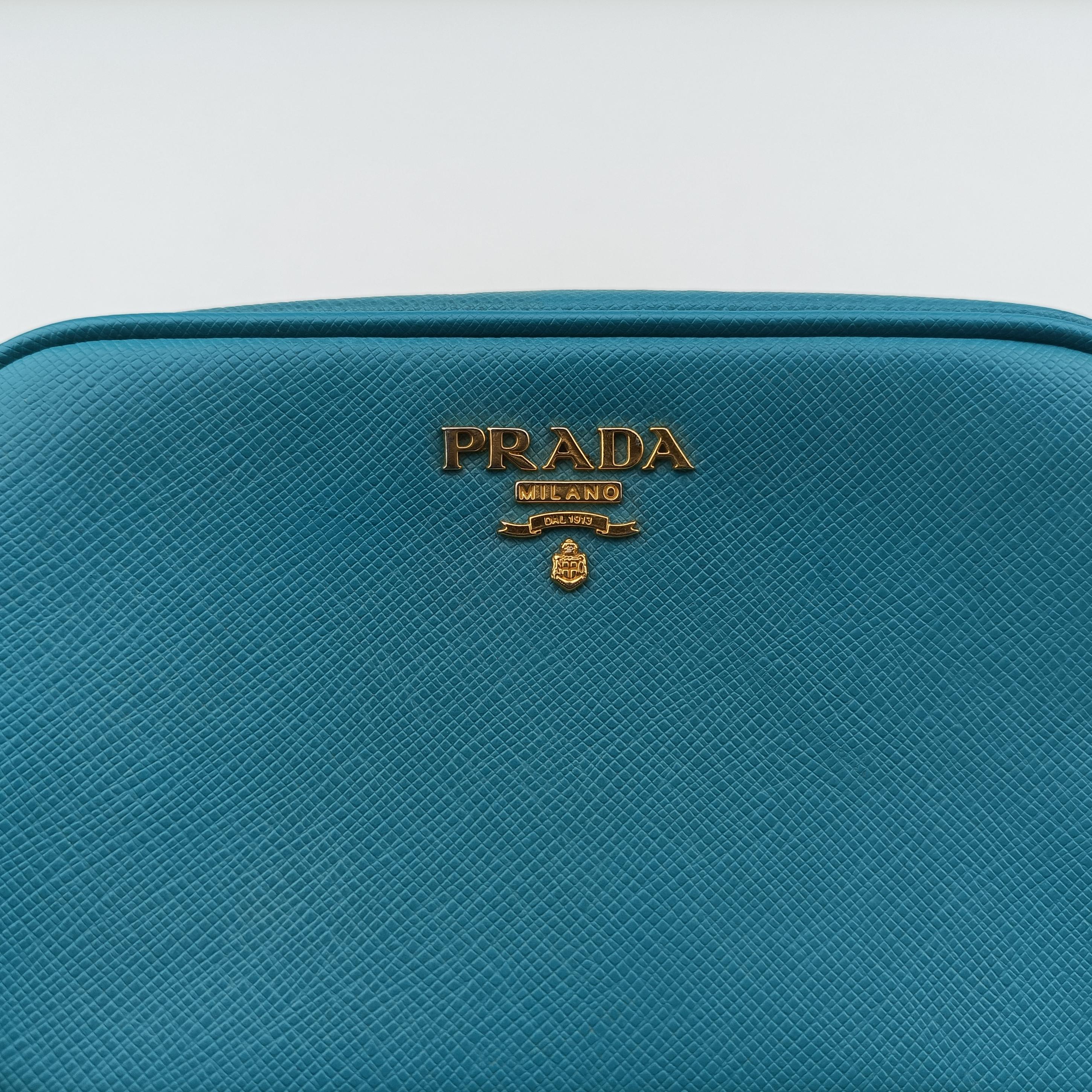 Pre-owned Prada VITELLO PHENIX camera bag Blue SAFFIANO Leather 1N1674 shoulderbag | stylenewstar