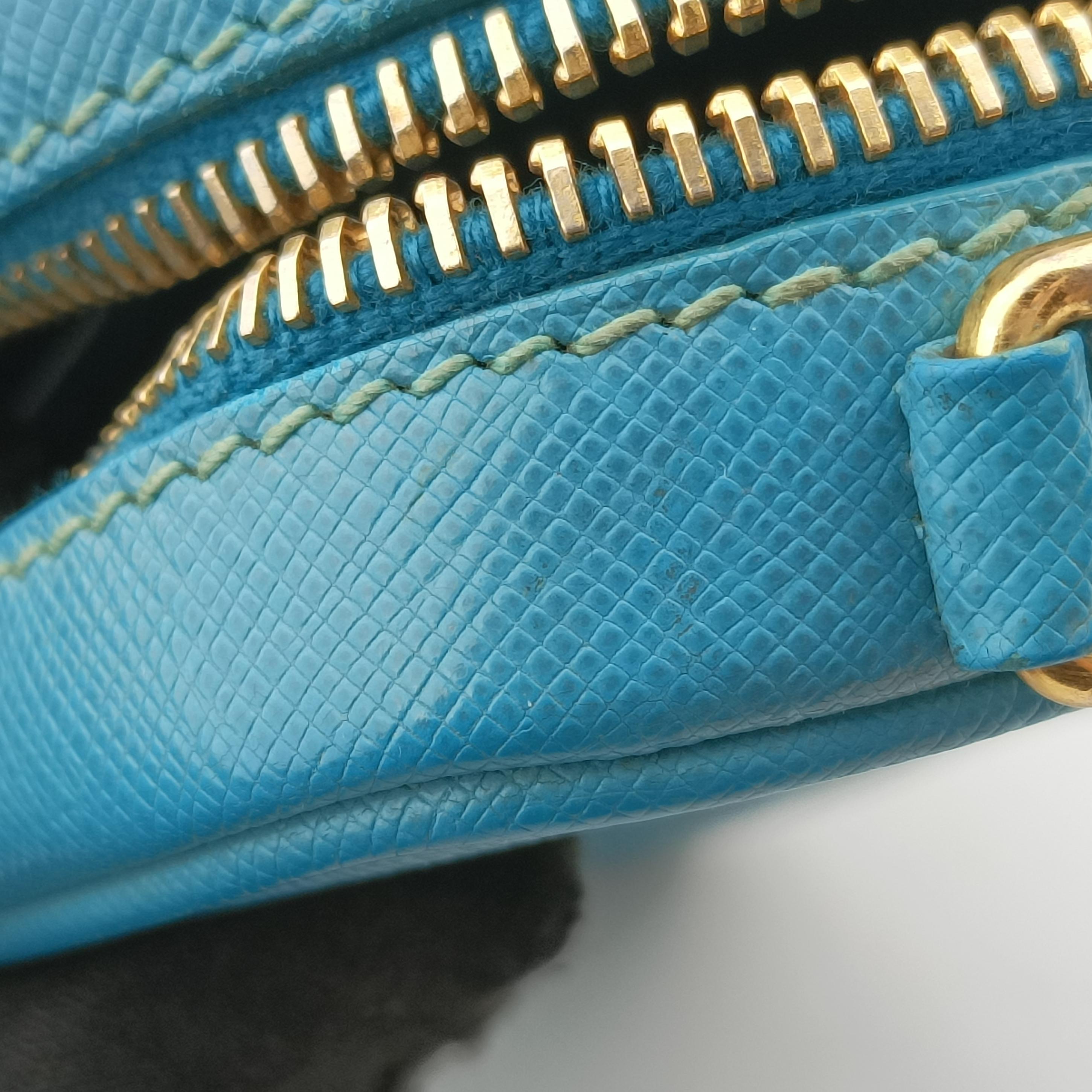 Pre-owned Prada VITELLO PHENIX camera bag Blue SAFFIANO Leather 1N1674 shoulderbag | stylenewstar