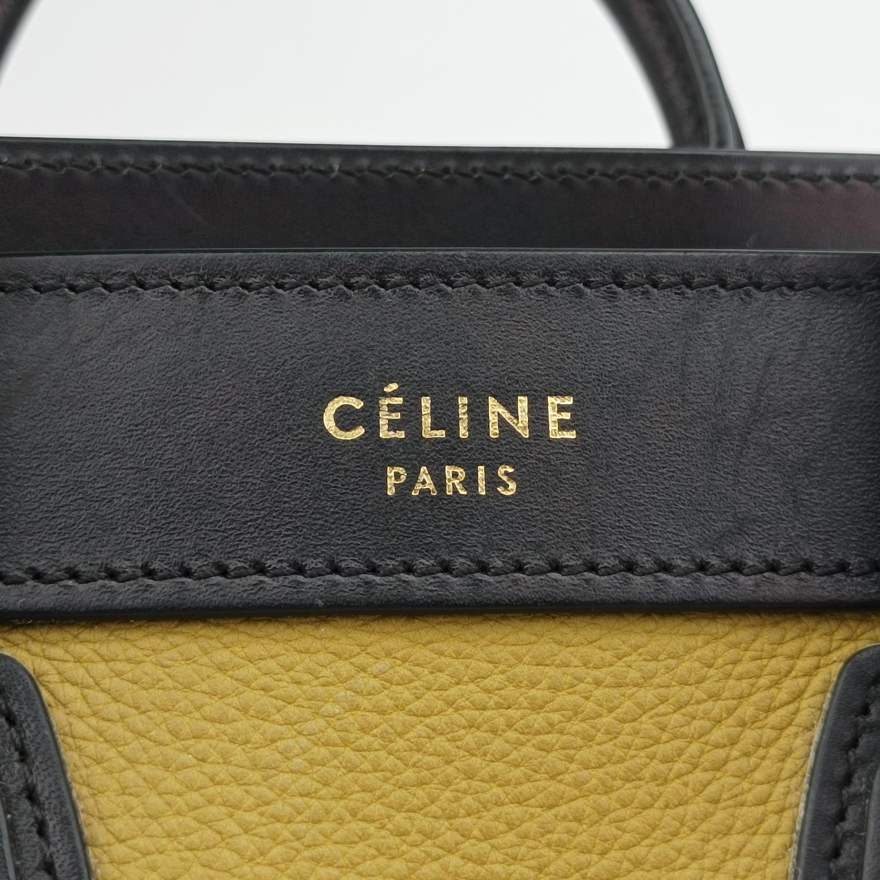 Pre-owned Celine luggage nano shopper Beige×black×yellow Leather  shoulderbag | stylenewstar