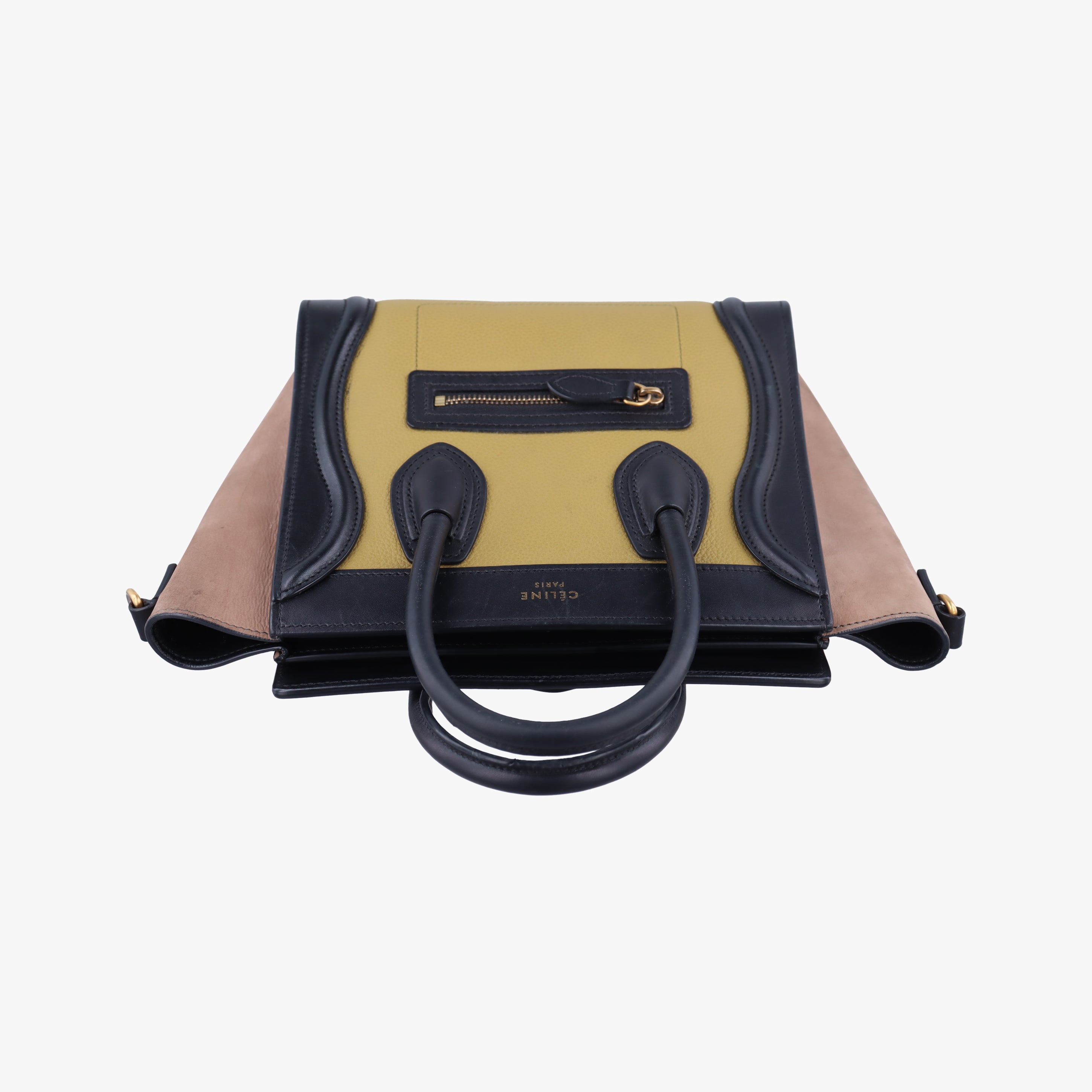 Pre-owned Celine luggage nano shopper Beige×black×yellow Leather  shoulderbag | stylenewstar