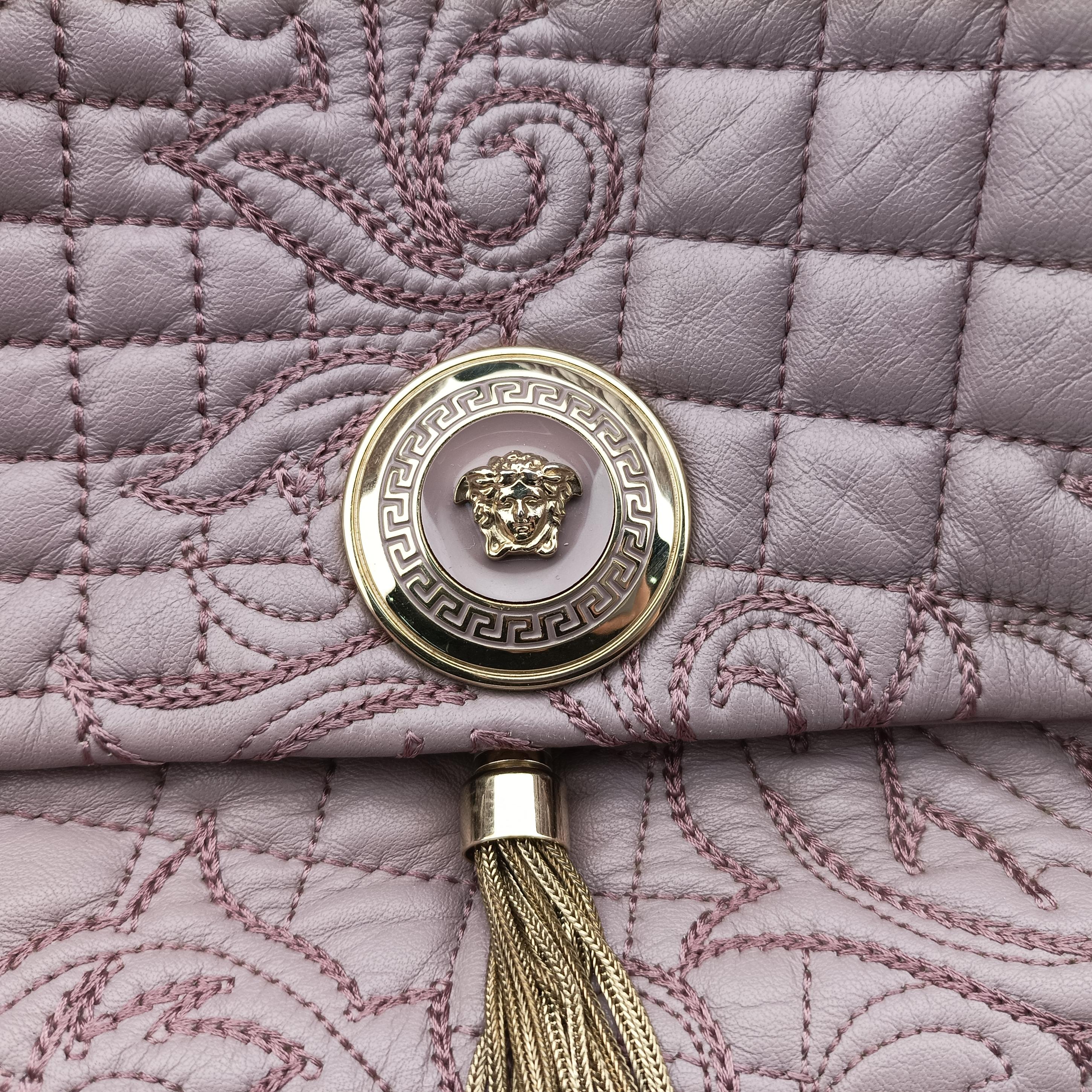 Pre-owned VERSACE Vanitas Medusa Purple leather  shoulderbag | stylenewstar