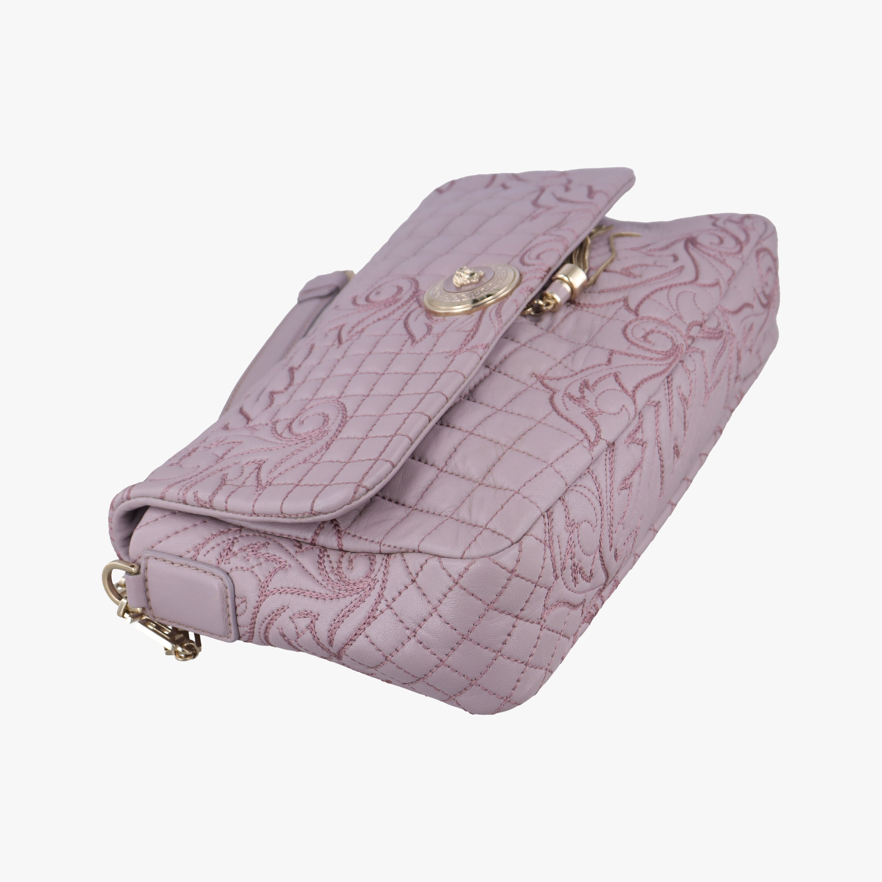 Pre-owned VERSACE Vanitas Medusa Purple leather  shoulderbag | stylenewstar