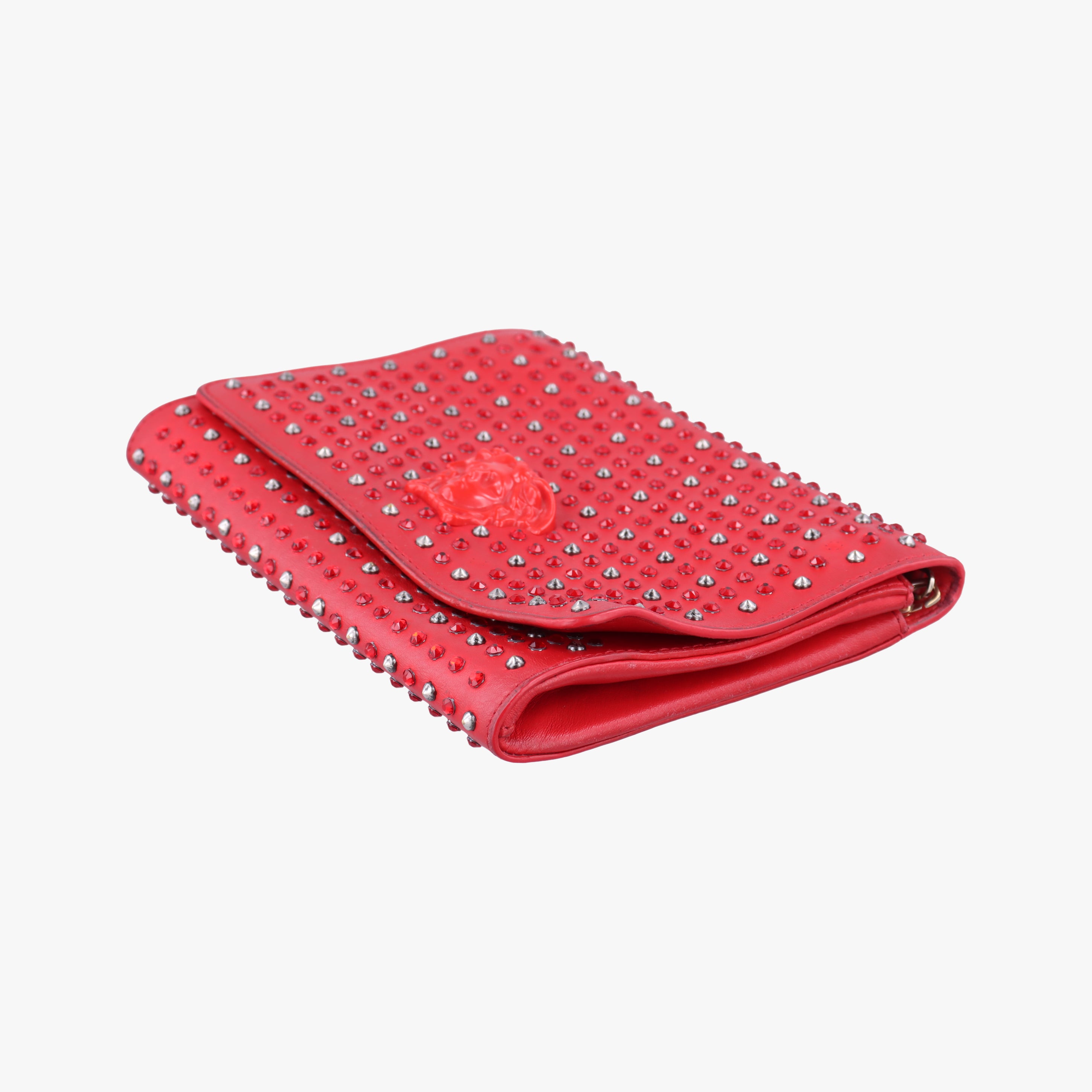 Pre-owned VERSACE Studded Palazzo medusa Red Leather  shoulderbag | stylenewstar