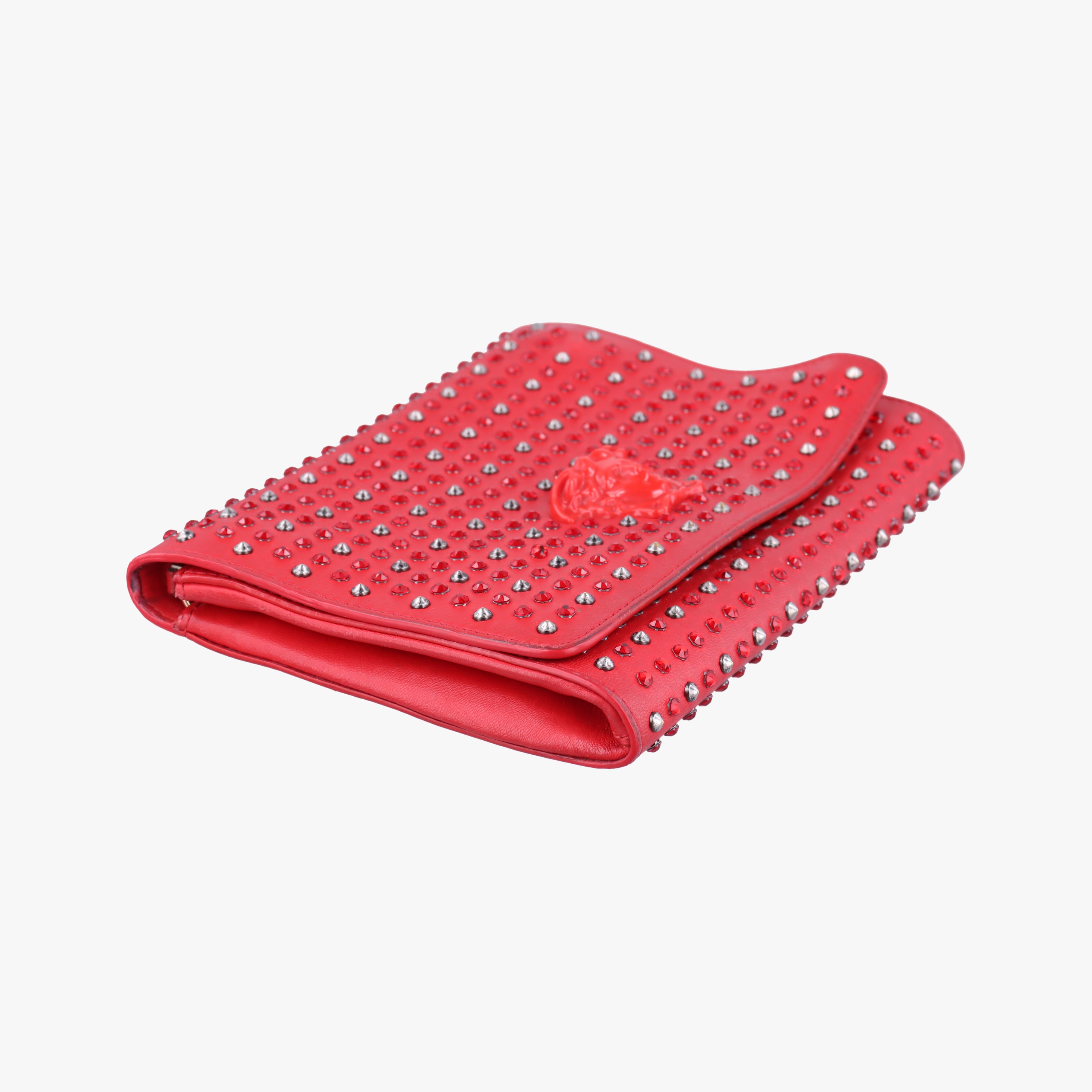 Pre-owned VERSACE Studded Palazzo medusa Red Leather  shoulderbag | stylenewstar