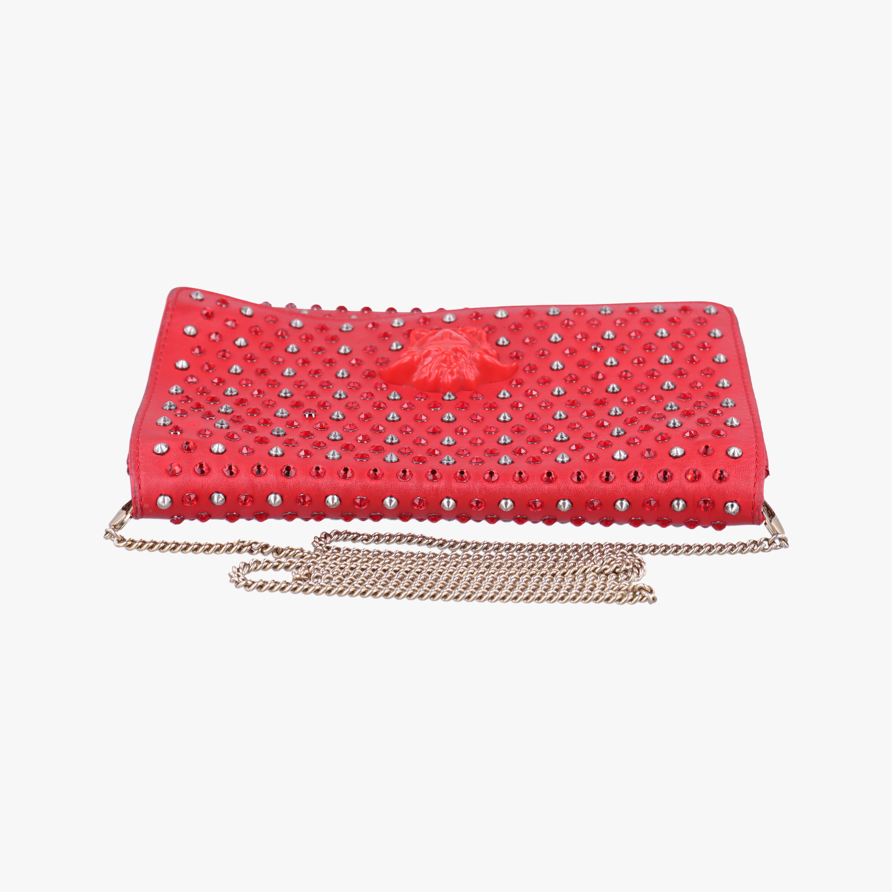 Pre-owned VERSACE Studded Palazzo medusa Red Leather  shoulderbag | stylenewstar