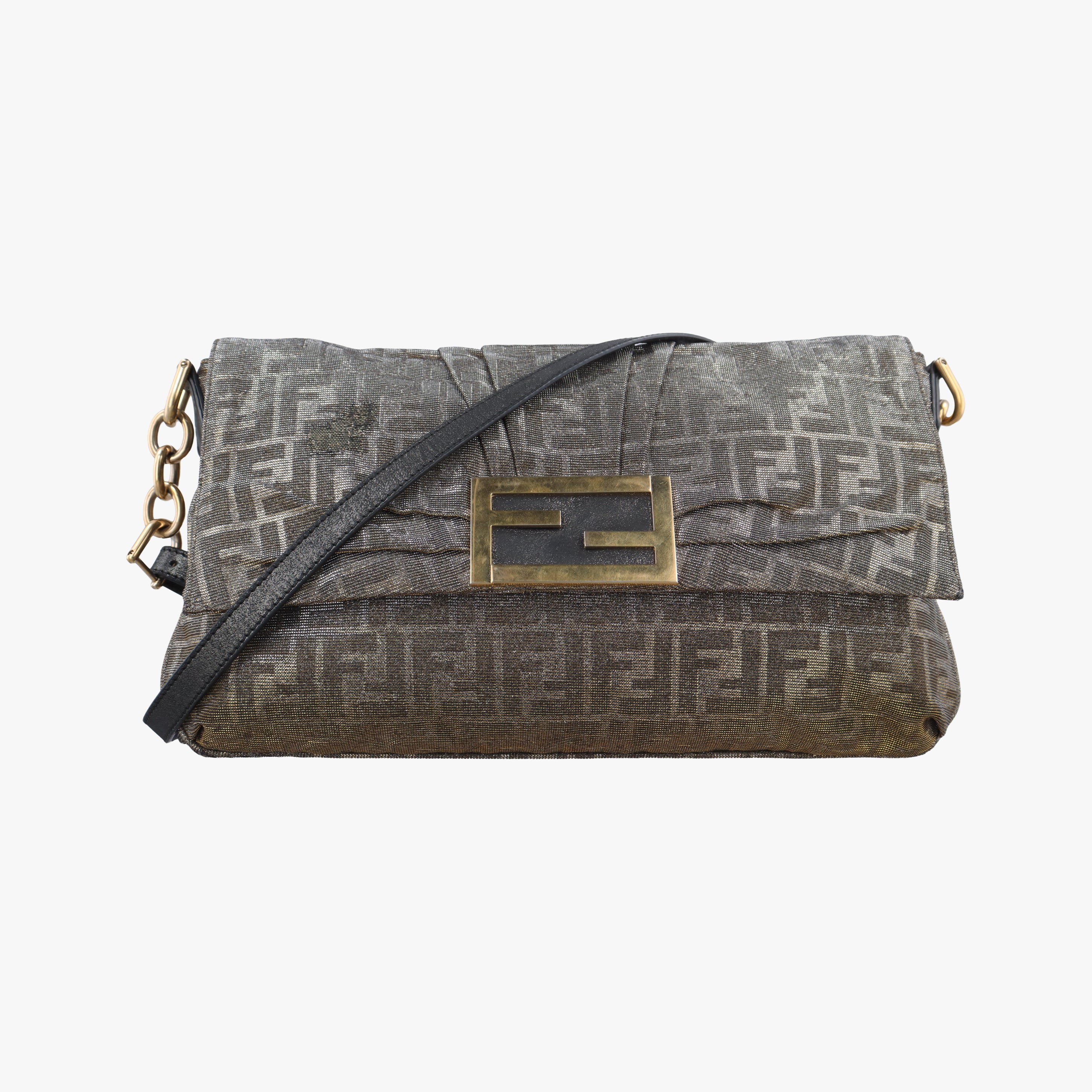 Pre-owned Fendi Mia Flap Golden Canvas 8BT163 shoulderbag | stylenewstar