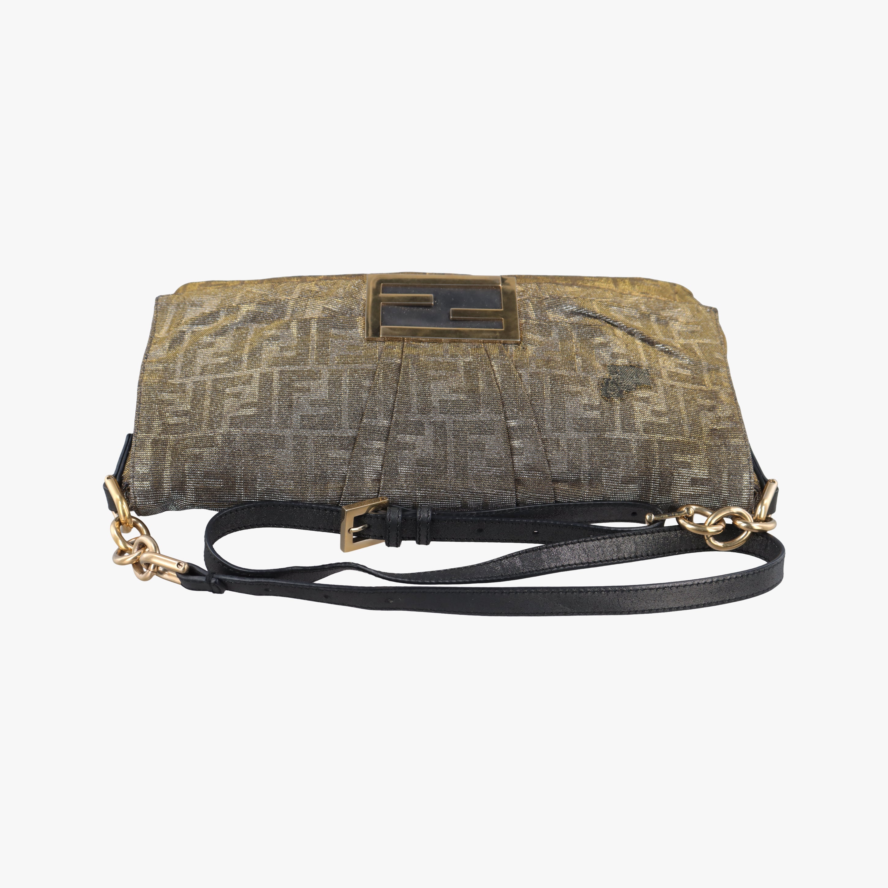 Pre-owned Fendi Mia Flap Golden Canvas 8BT163 shoulderbag | stylenewstar