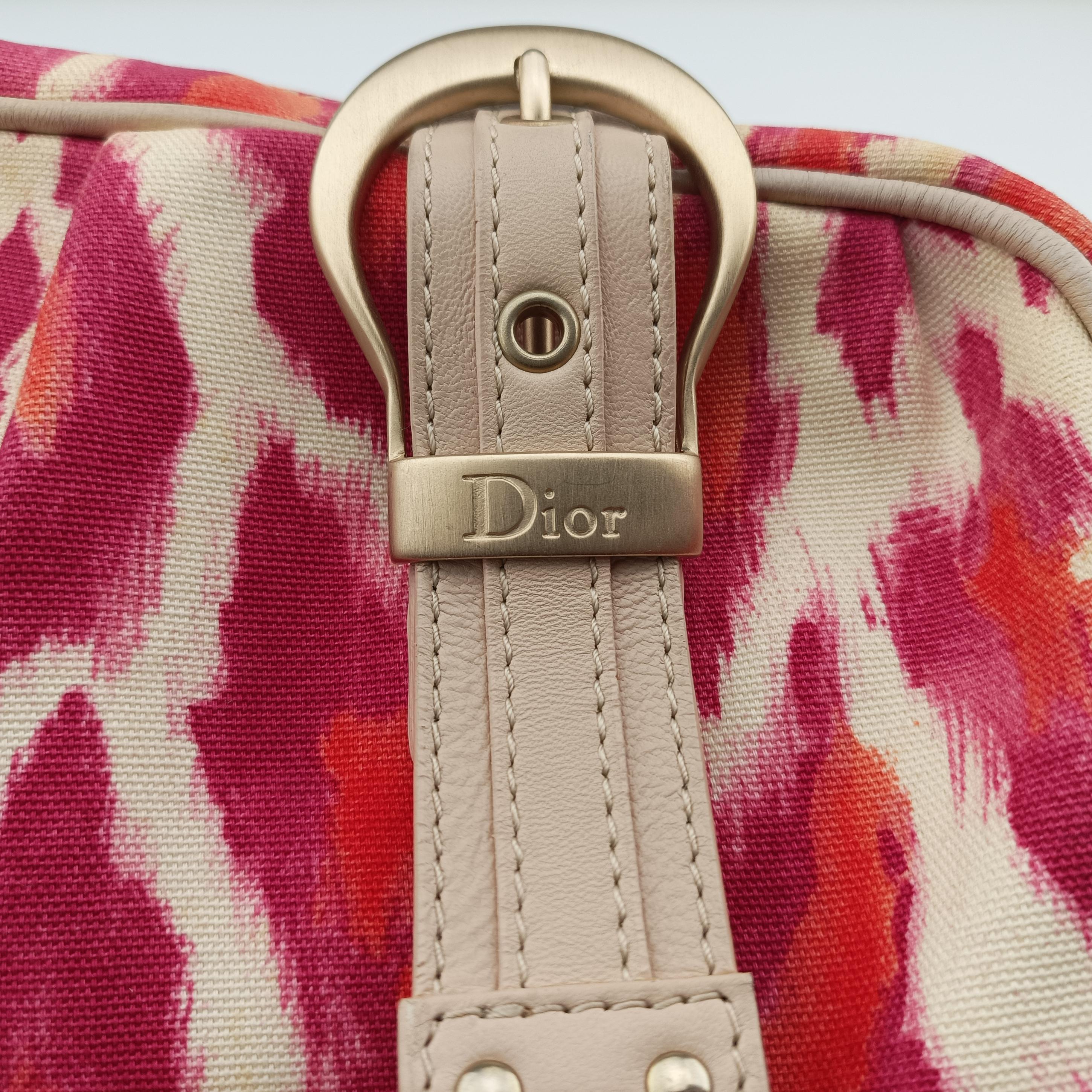 Pre-owned Christian Dior Buckle Handle Satchel Red x Beige canvas  handbag | stylenewstar
