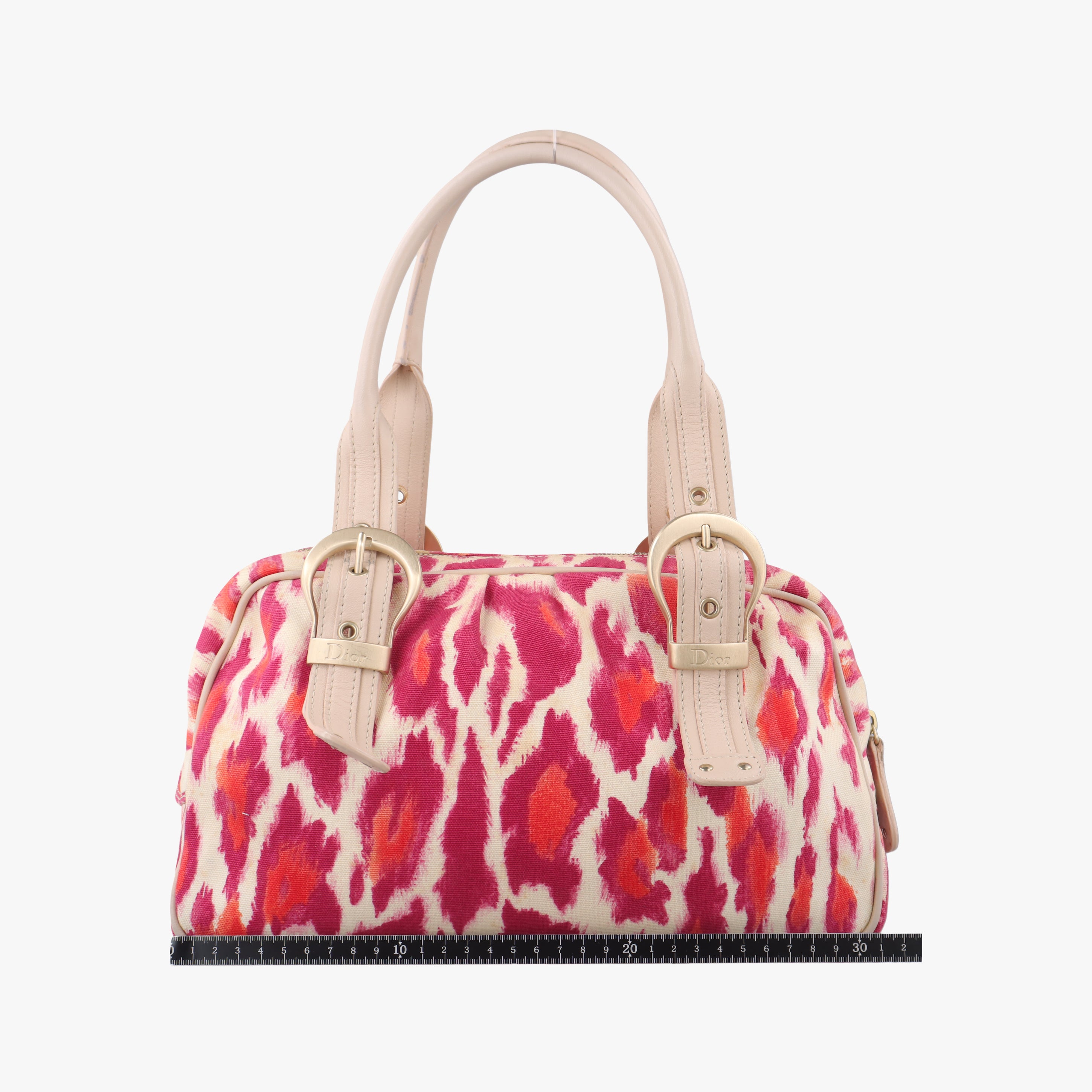 Pre-owned Christian Dior Buckle Handle Satchel Red x Beige canvas  handbag | stylenewstar