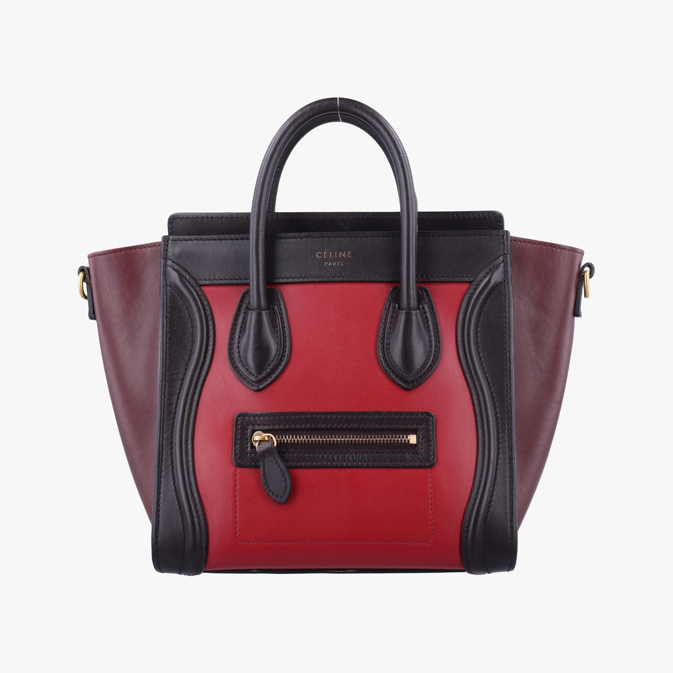 Pre-owned Celine luggage nano shopper Black×Red×Burgundy Leather  handbag | stylenewstar
