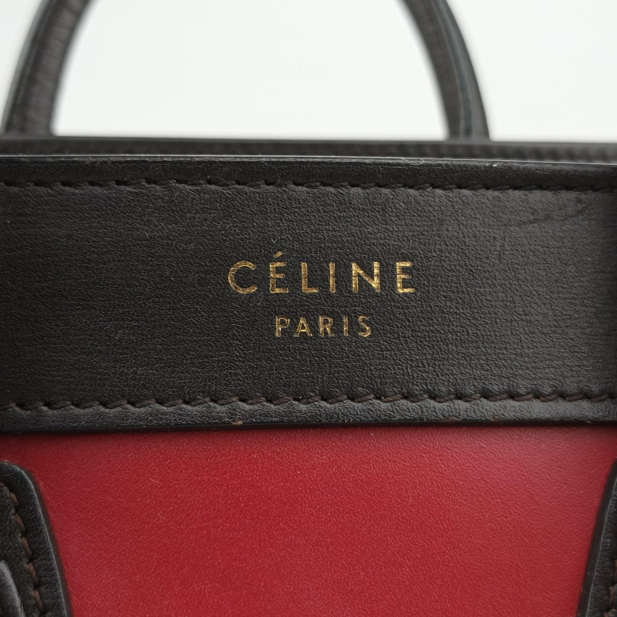 Pre-owned Celine luggage nano shopper Black×Red×Burgundy Leather  handbag | stylenewstar