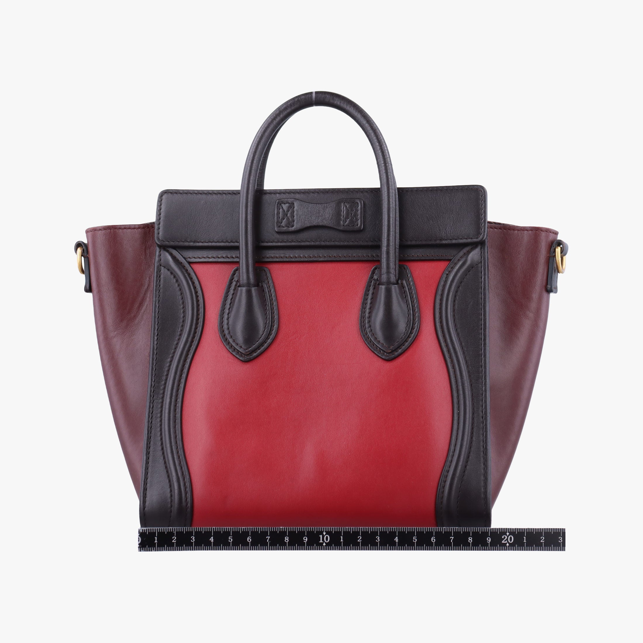Pre-owned Celine luggage nano shopper Black×Red×Burgundy Leather  handbag | stylenewstar