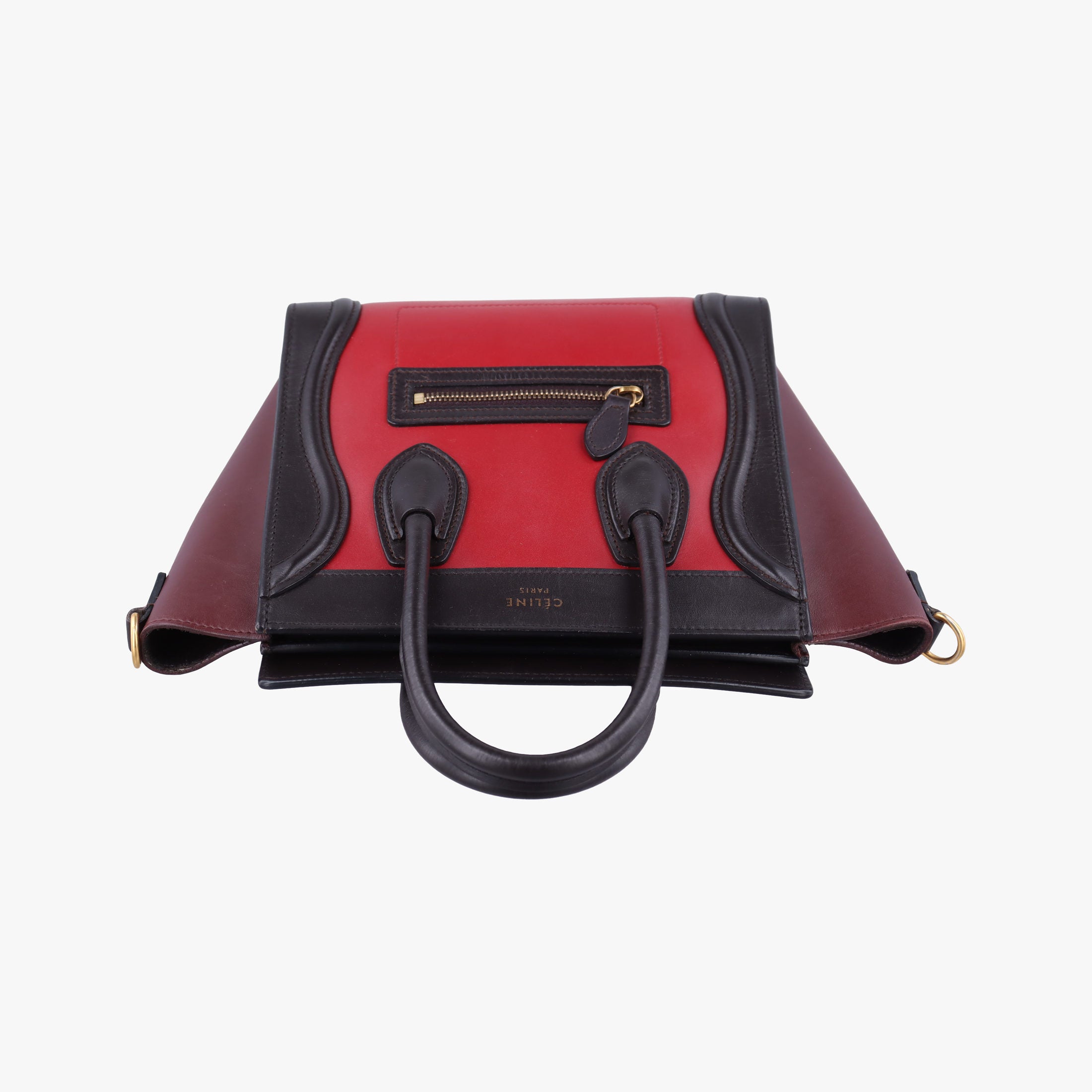Pre-owned Celine luggage nano shopper Black×Red×Burgundy Leather  handbag | stylenewstar