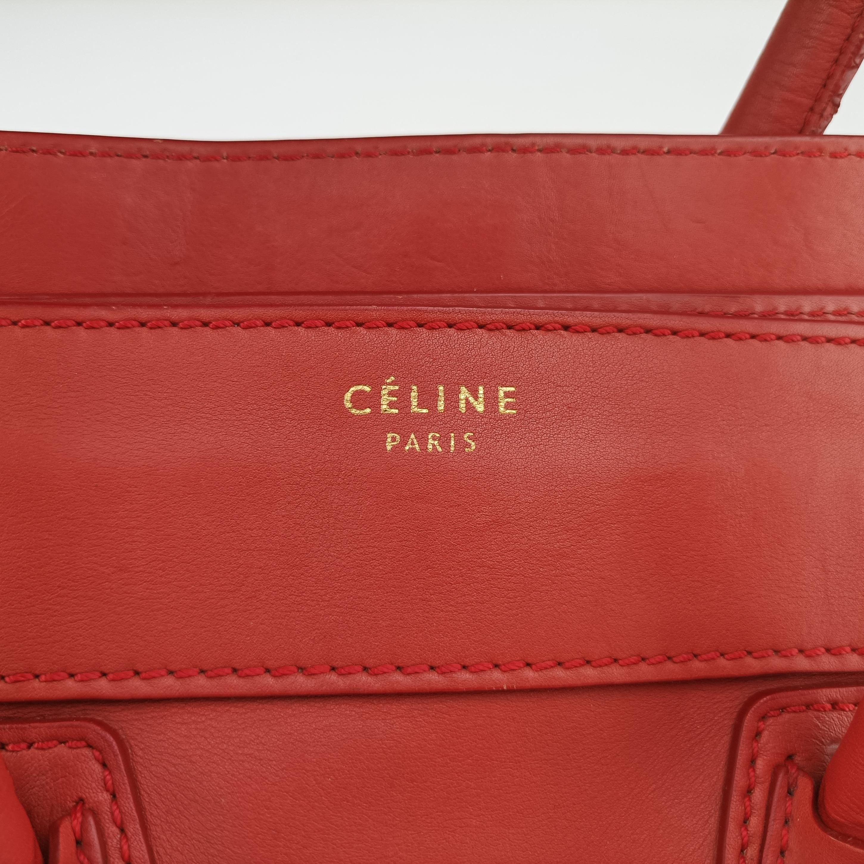 Pre-owned Celine Luggage Mini Shopper Red Leather  handbag | stylenewstar