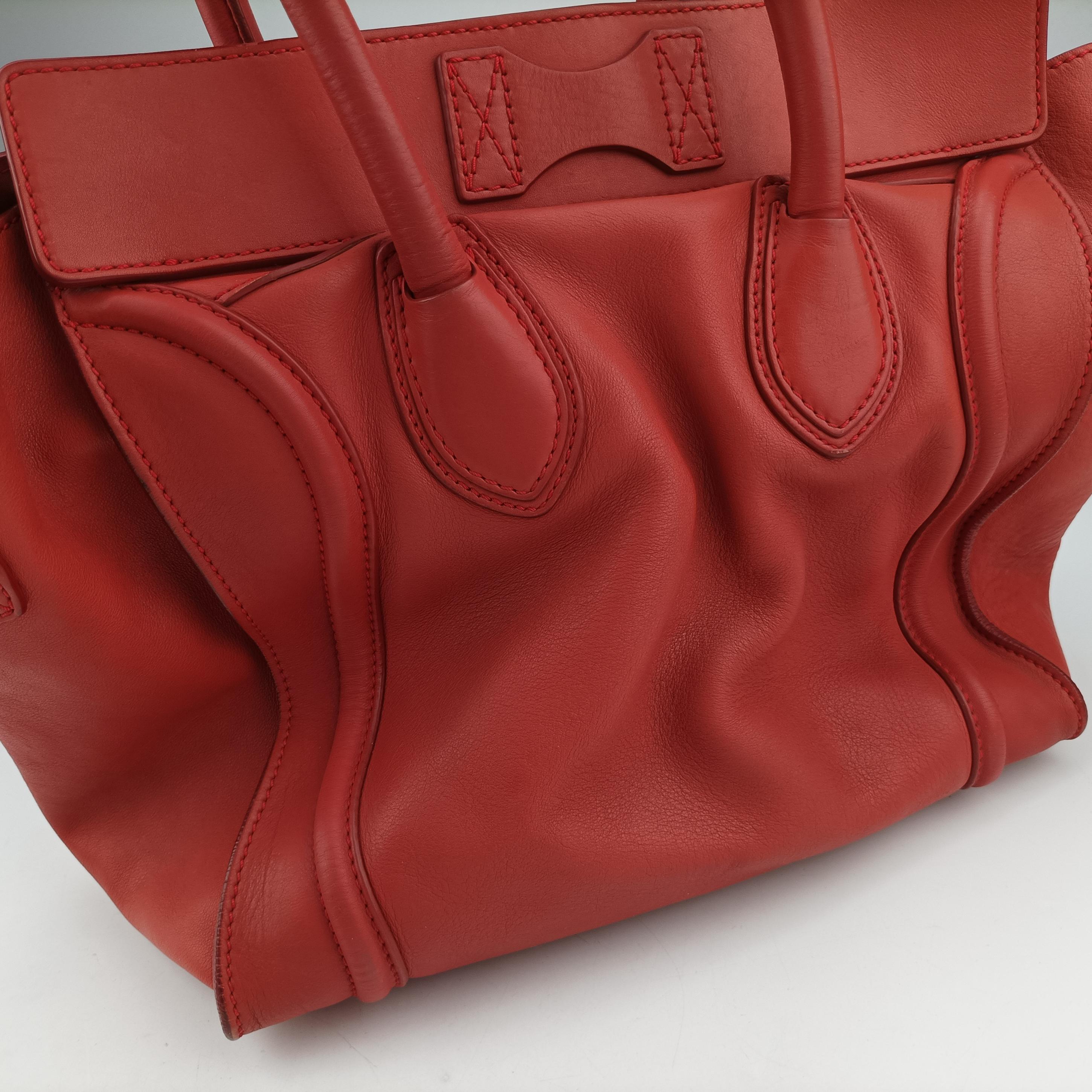 Pre-owned Celine Luggage Mini Shopper Red Leather  handbag | stylenewstar