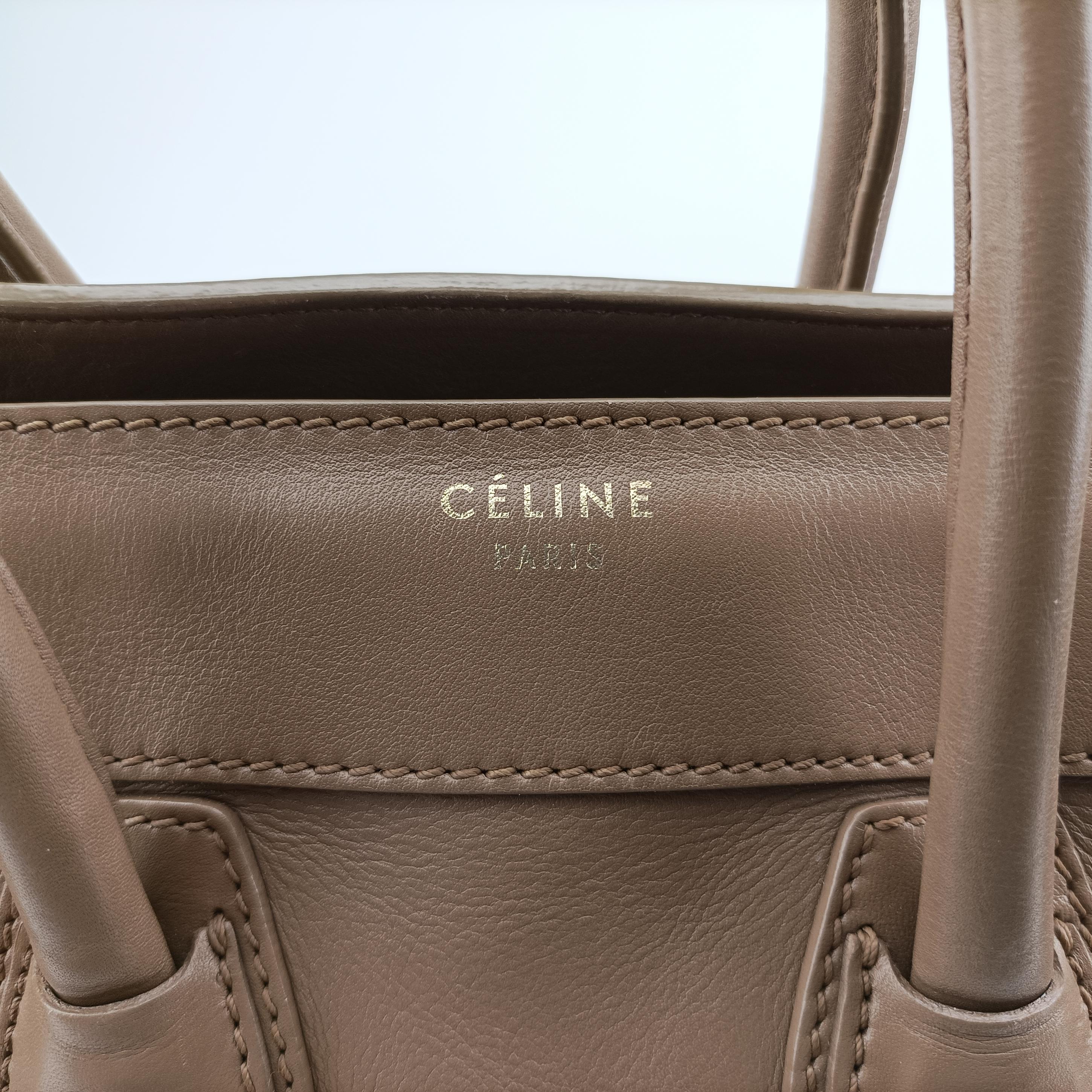 Pre-owned Celine luggage mini shopper Beige Leather  handbag | stylenewstar