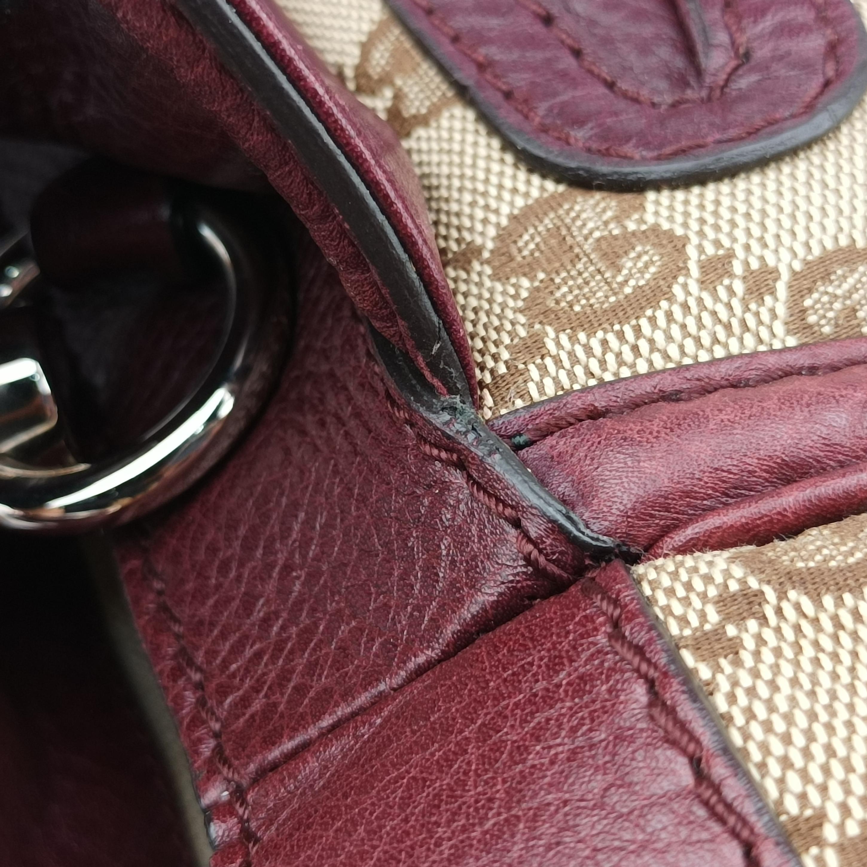 Pre-owned Gucci New Bamboo Tassel khaki×burgundy Leather × fabric 246860 handbag | stylenewstar