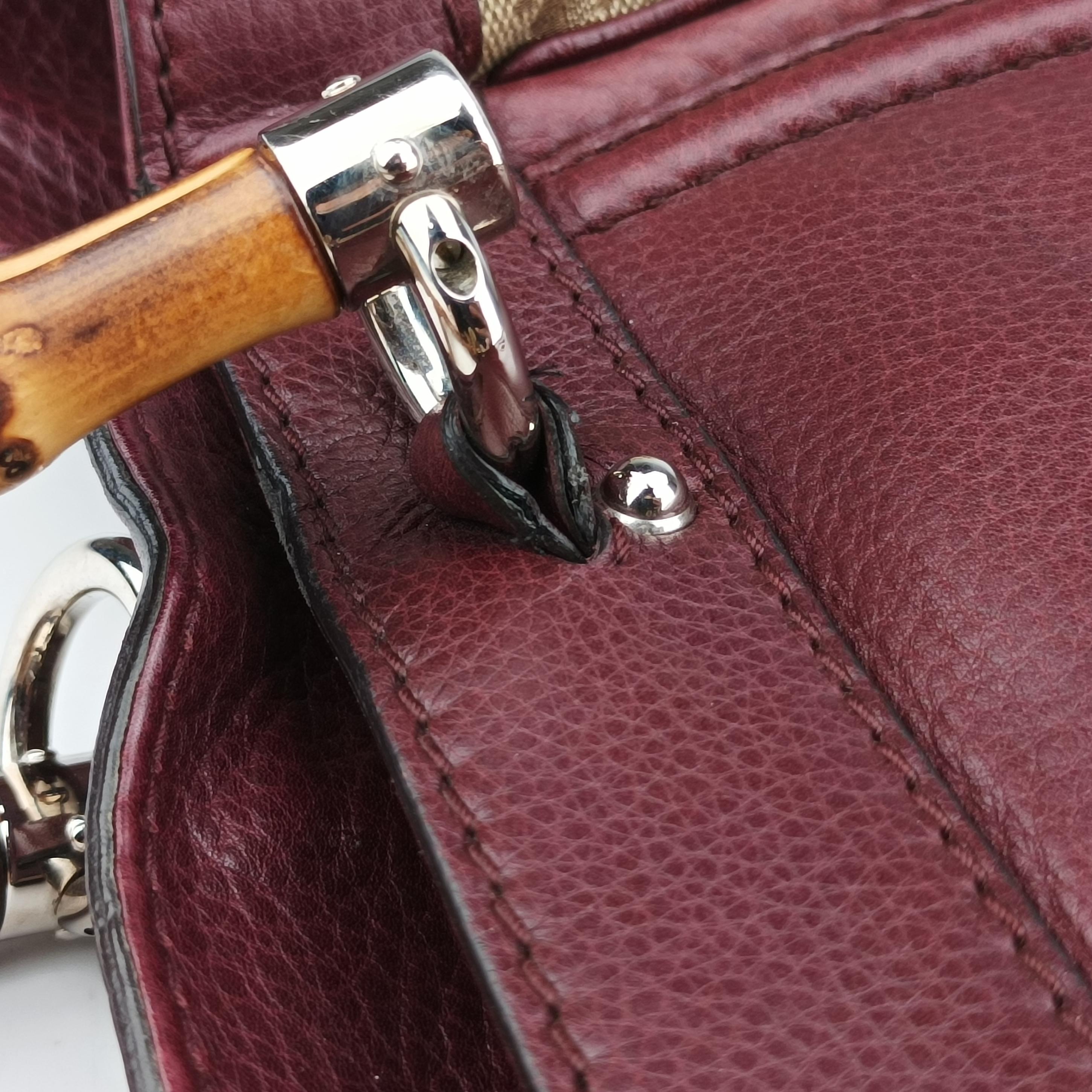 Pre-owned Gucci New Bamboo Tassel khaki×burgundy Leather × fabric 246860 handbag | stylenewstar