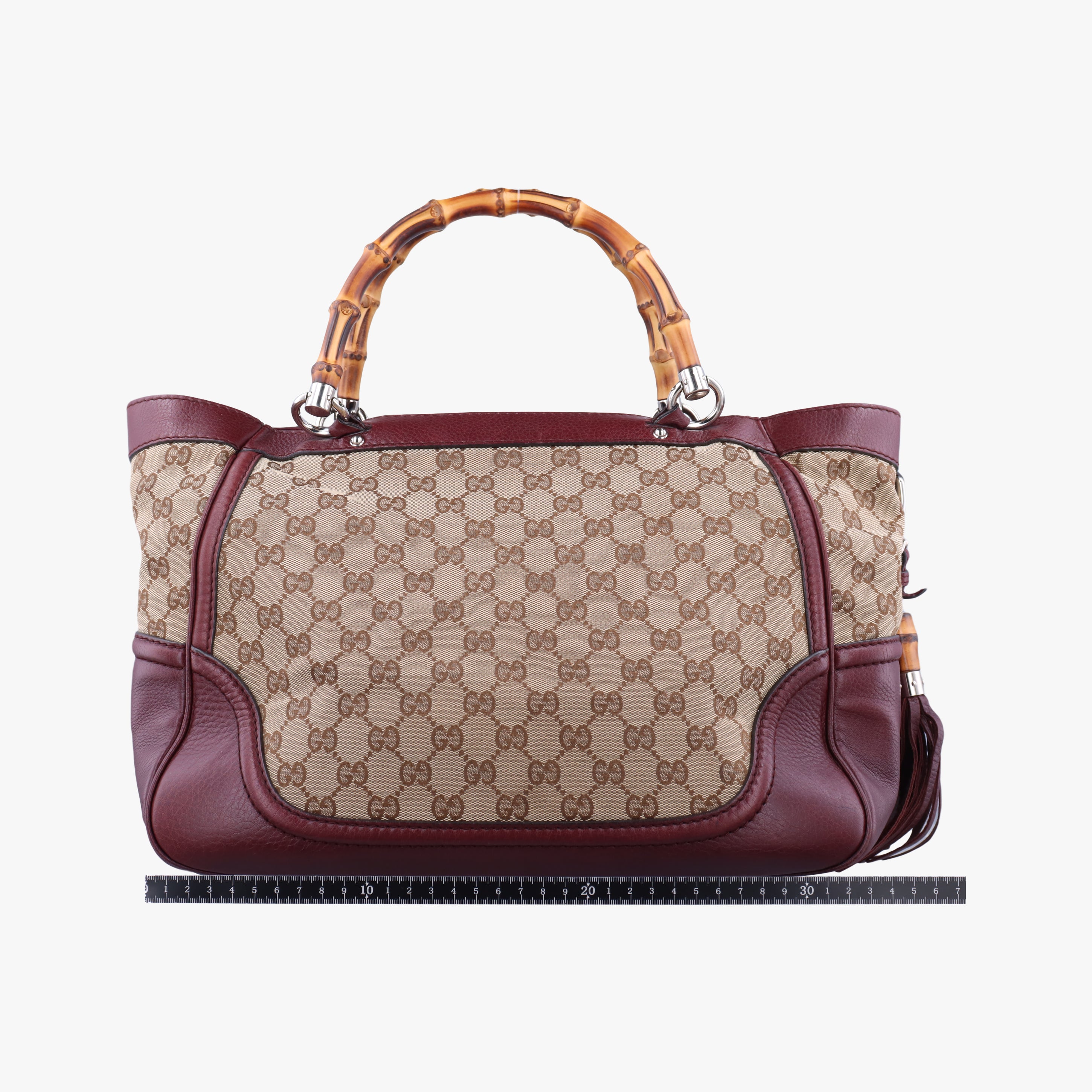 Pre-owned Gucci New Bamboo Tassel khaki×burgundy Leather × fabric 246860 handbag | stylenewstar