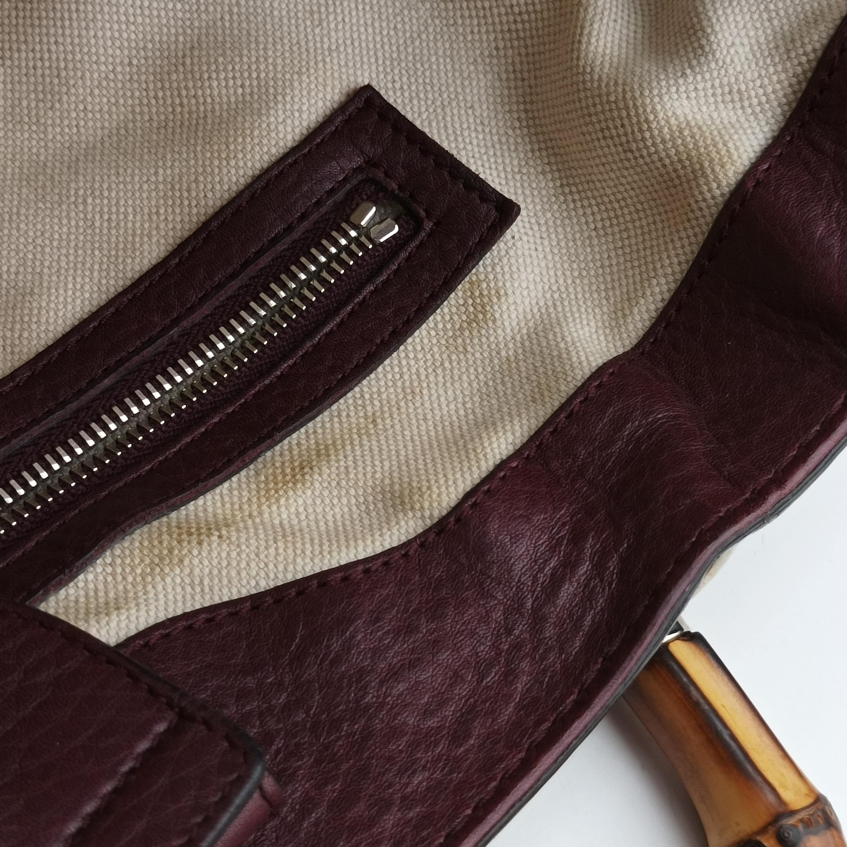Pre-owned Gucci New Bamboo Tassel khaki×burgundy Leather × fabric 246860 handbag | stylenewstar