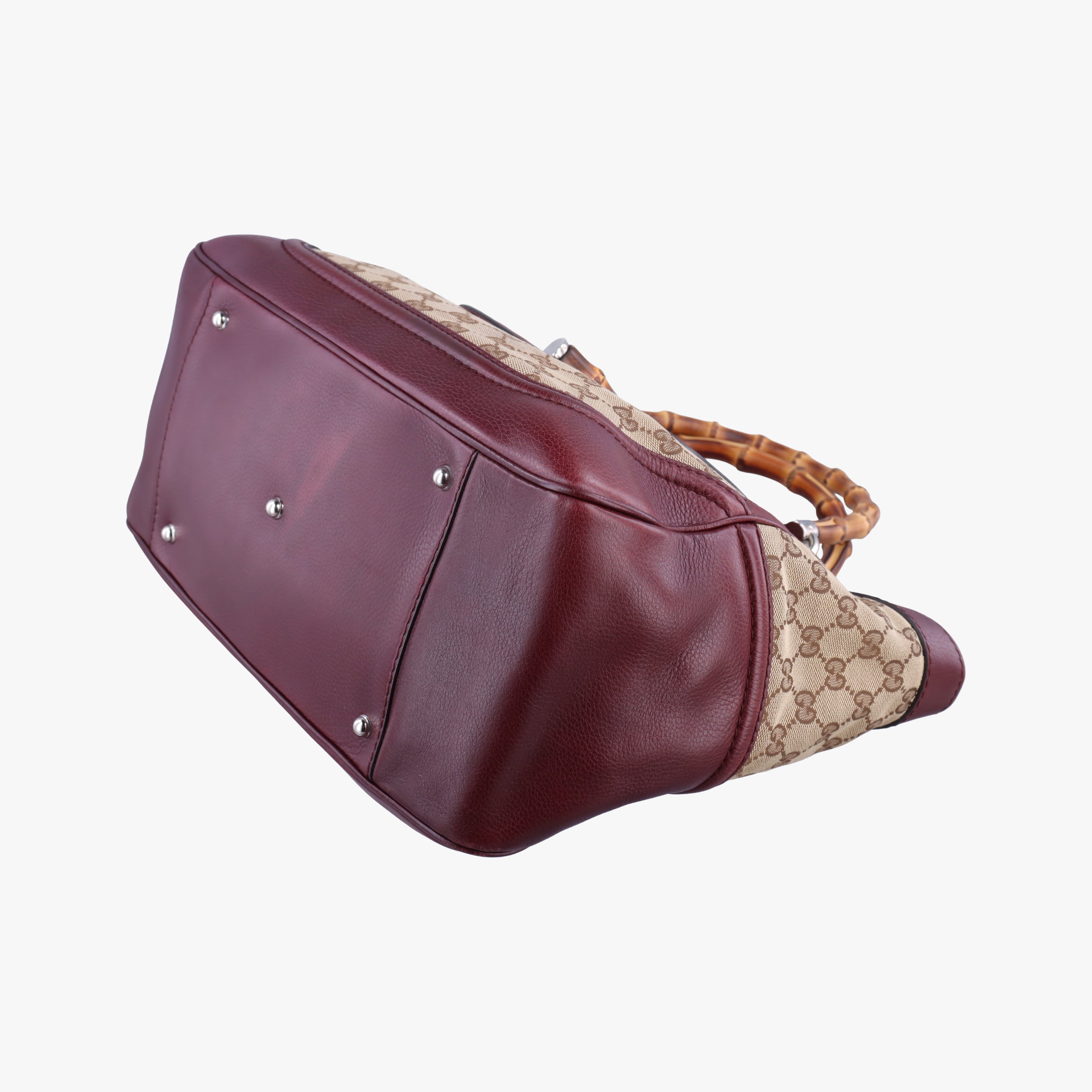 Pre-owned Gucci New Bamboo Tassel khaki×burgundy Leather × fabric 246860 handbag | stylenewstar