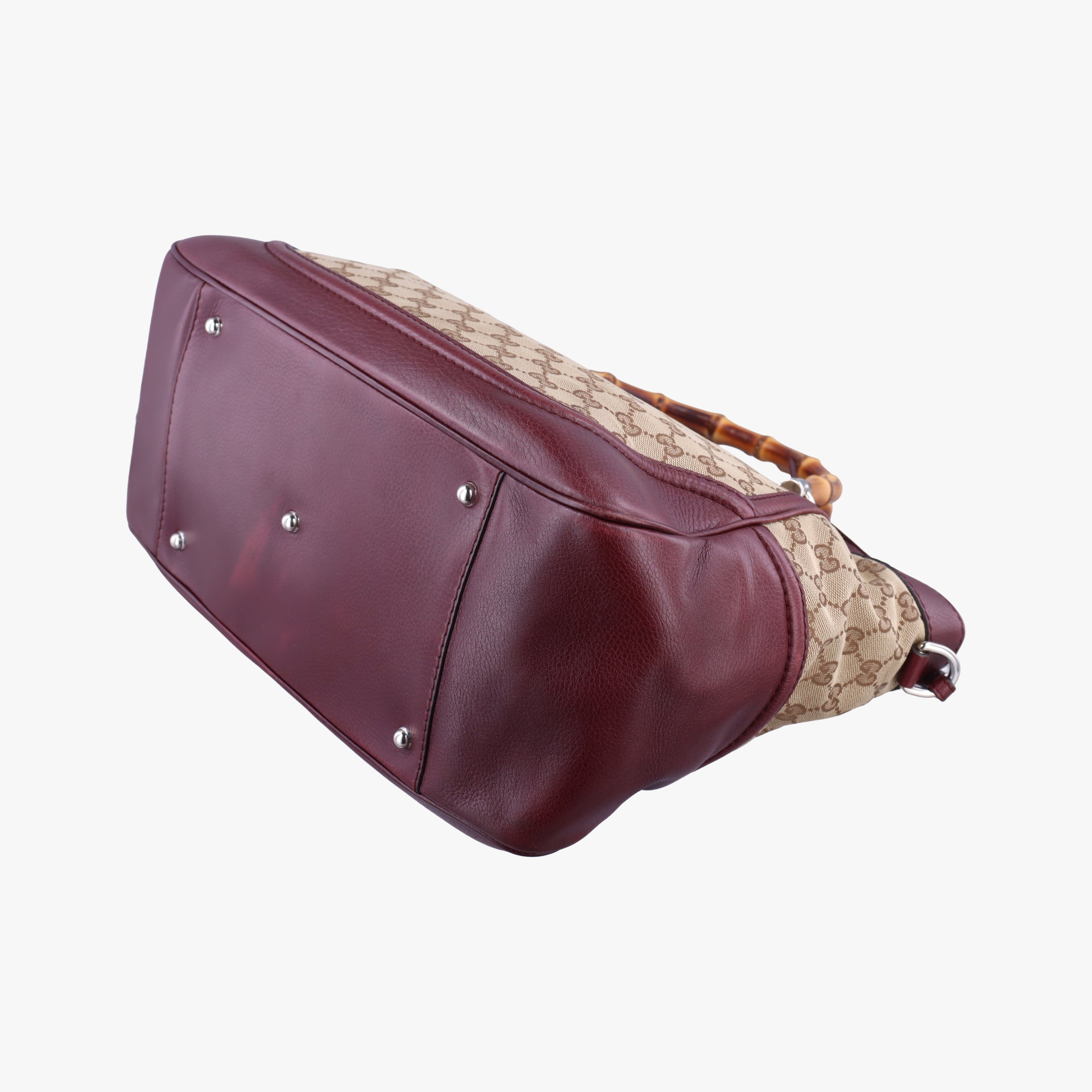 Pre-owned Gucci New Bamboo Tassel khaki×burgundy Leather × fabric 246860 handbag | stylenewstar