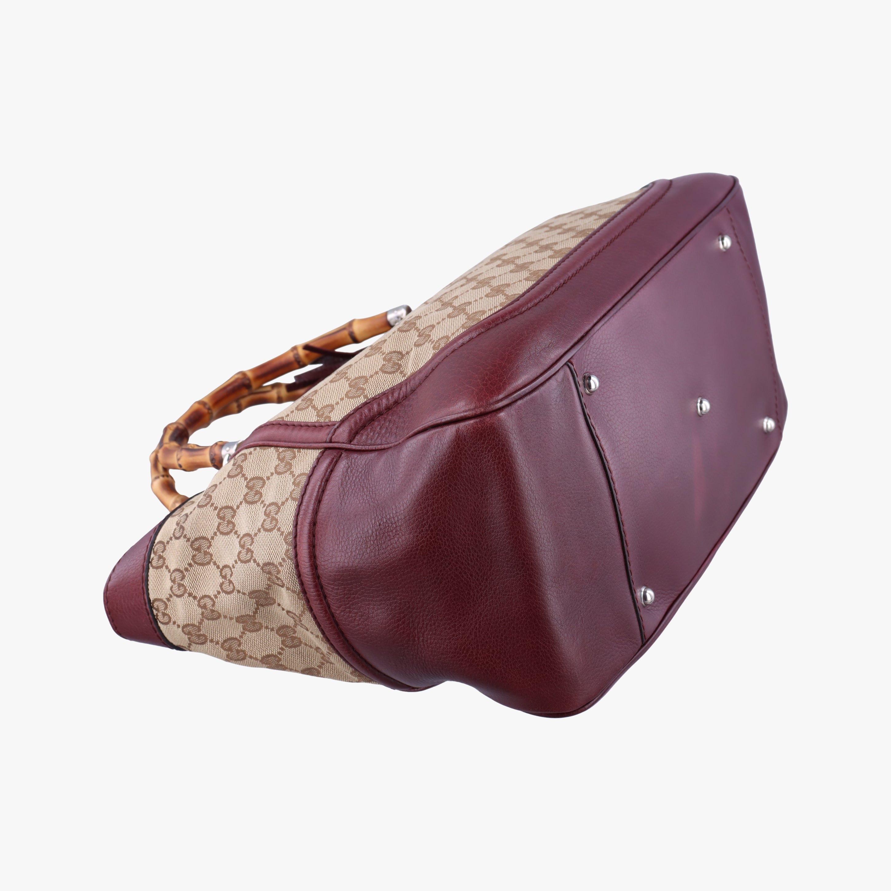 Pre-owned Gucci New Bamboo Tassel khaki×burgundy Leather × fabric 246860 handbag | stylenewstar
