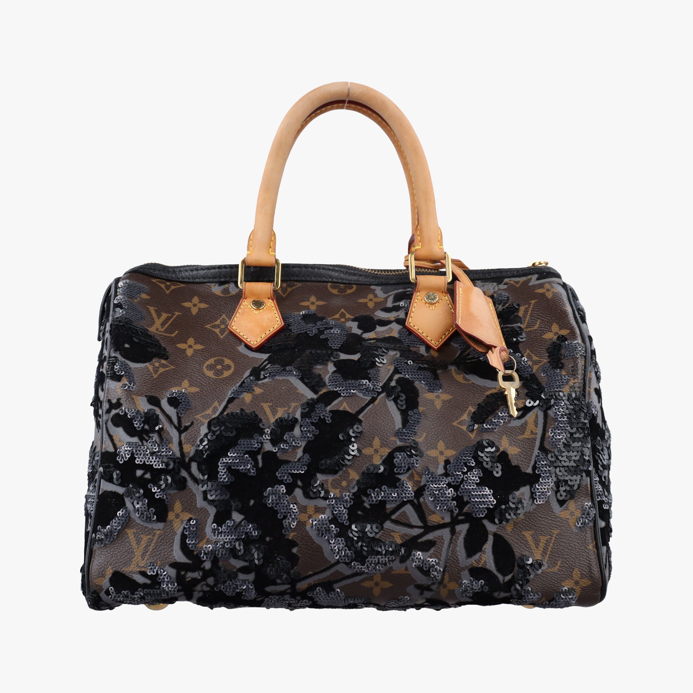 Pre-owned Louis Vuitton Speedy 30 brown×black Monogram Fleur Deug×Sequins M40436 handbag | stylenewstar