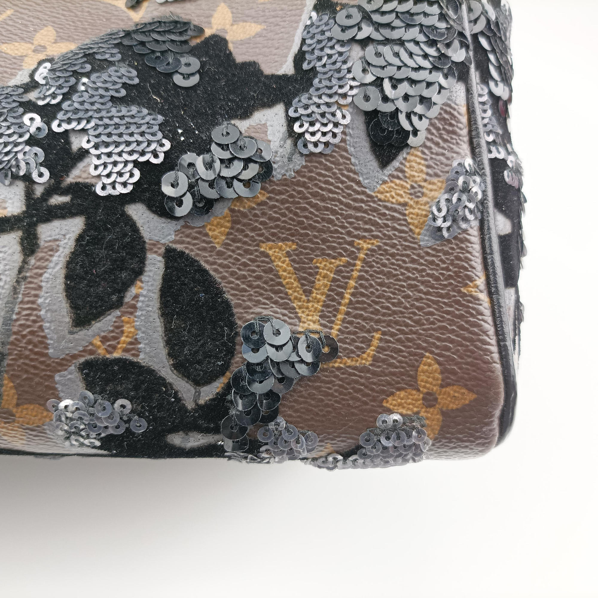 Pre-owned Louis Vuitton Speedy 30 brown×black Monogram Fleur Deug×Sequins M40436 handbag | stylenewstar