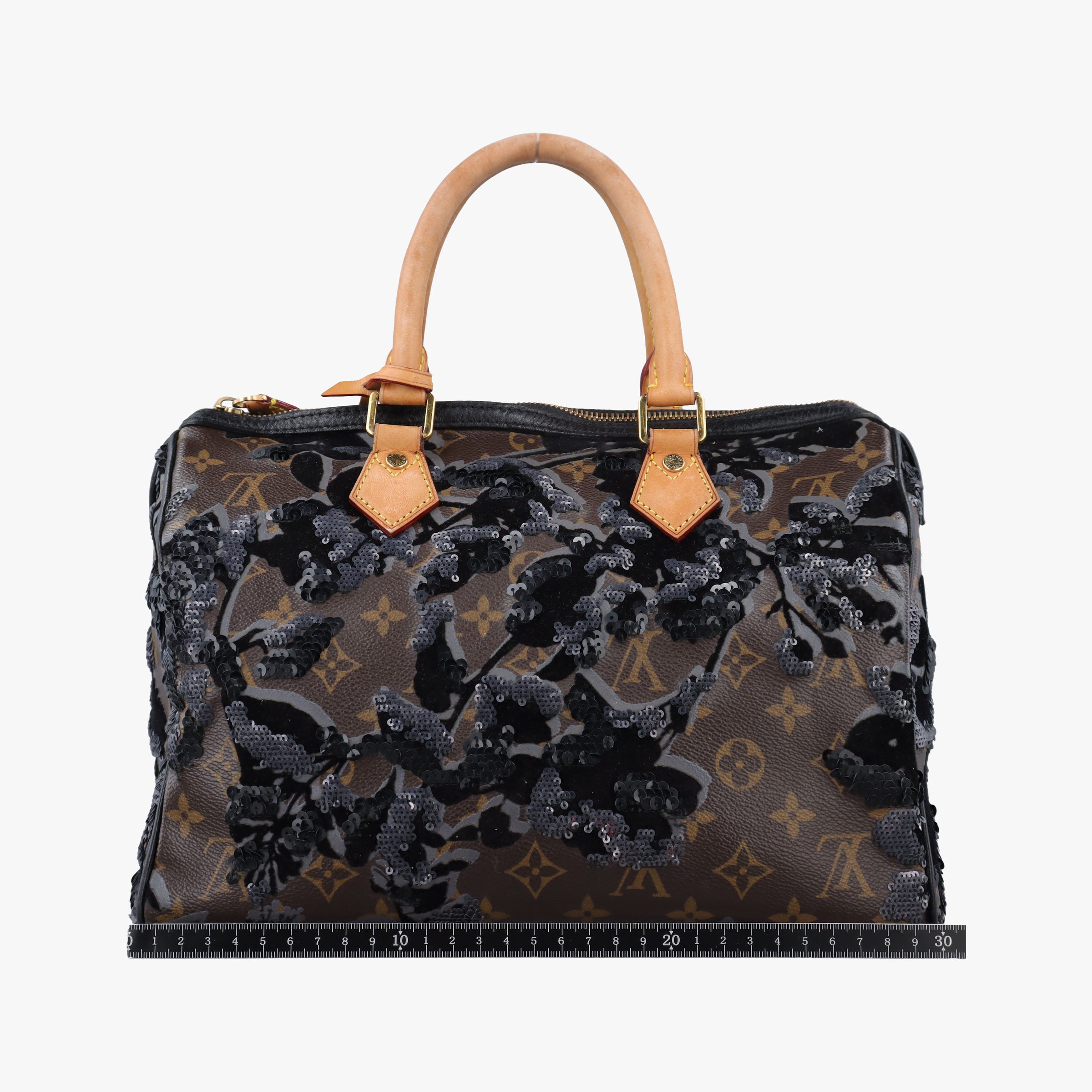Pre-owned Louis Vuitton Speedy 30 brown×black Monogram Fleur Deug×Sequins M40436 handbag | stylenewstar