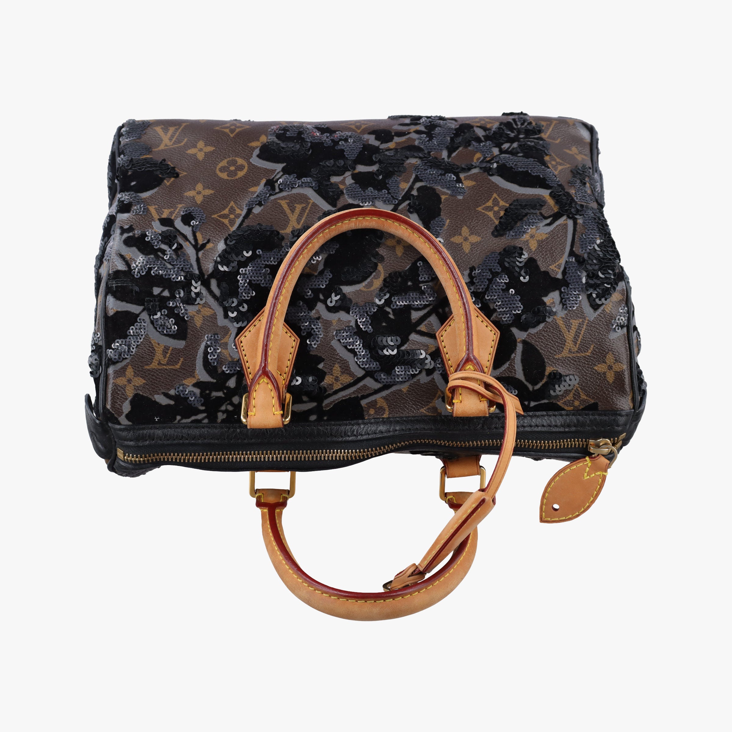 Pre-owned Louis Vuitton Speedy 30 brown×black Monogram Fleur Deug×Sequins M40436 handbag | stylenewstar