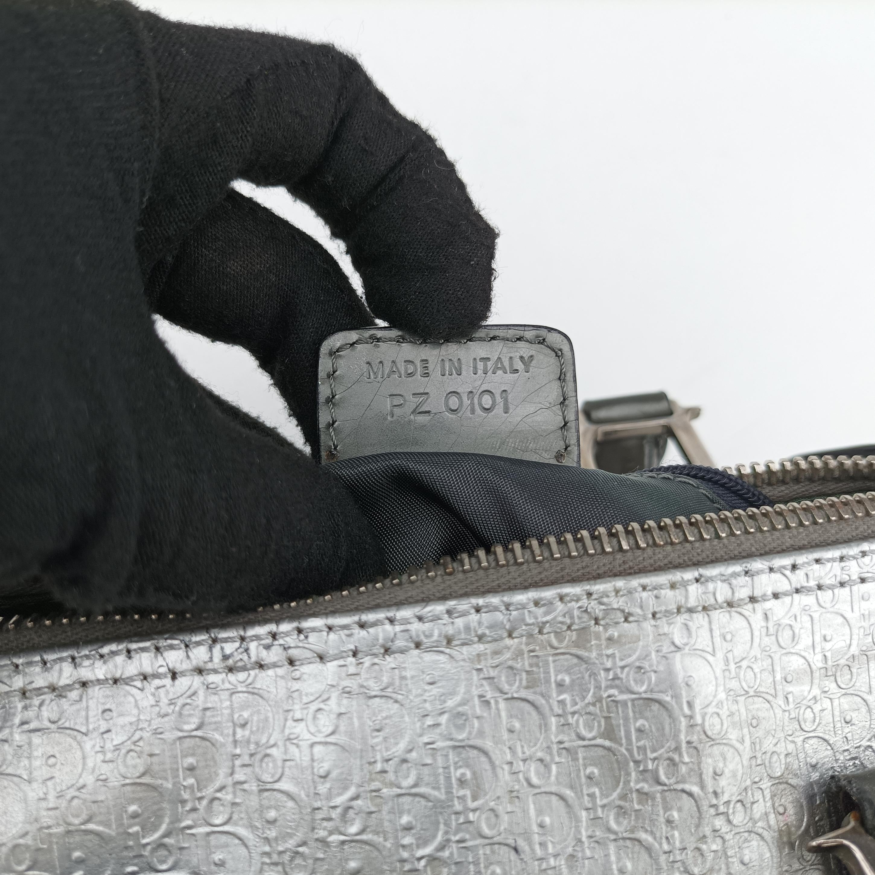 Pre-owned Christian Dior Zucchino　Glitter Logo Silver Leather  handbag | stylenewstar