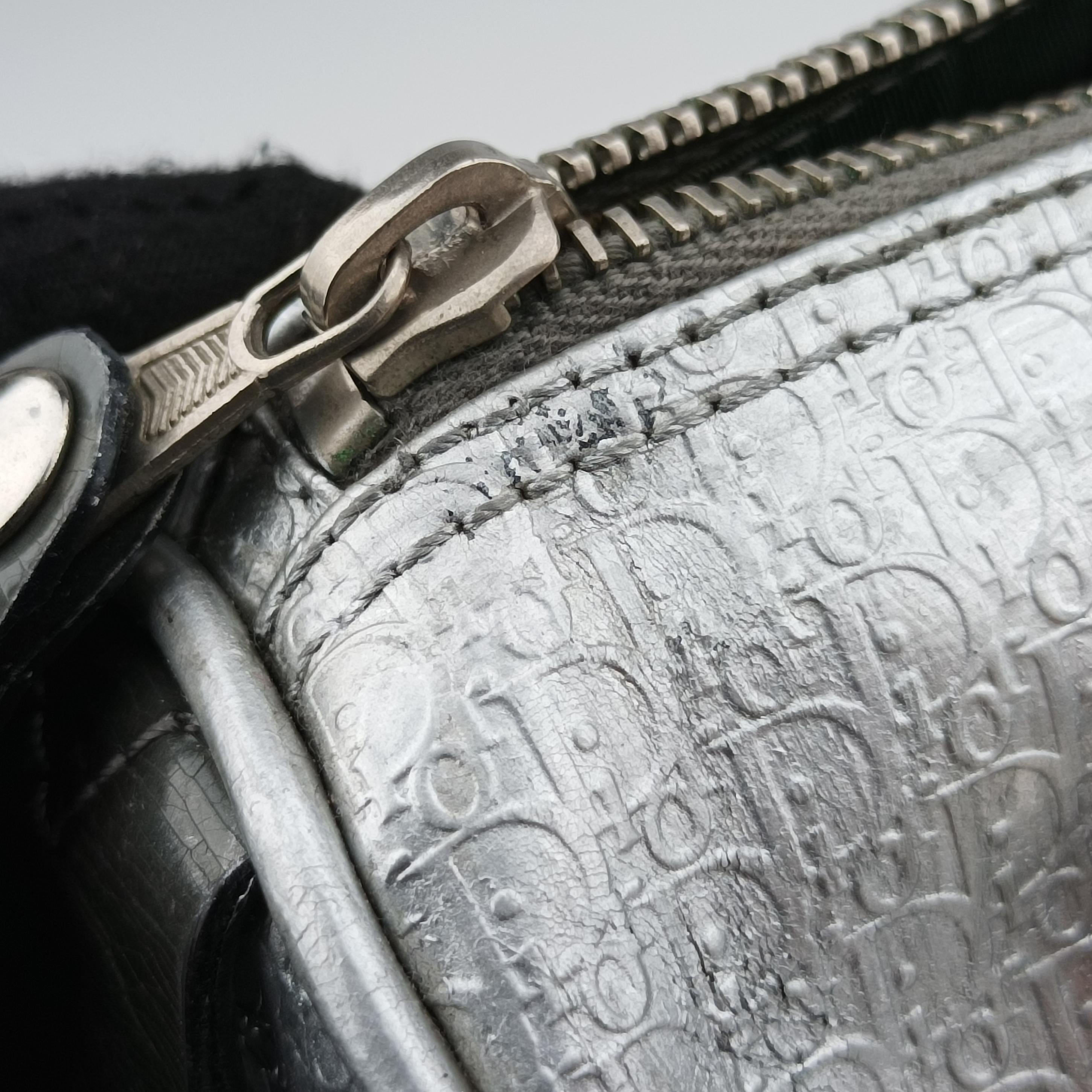 Pre-owned Christian Dior Zucchino　Glitter Logo Silver Leather  handbag | stylenewstar