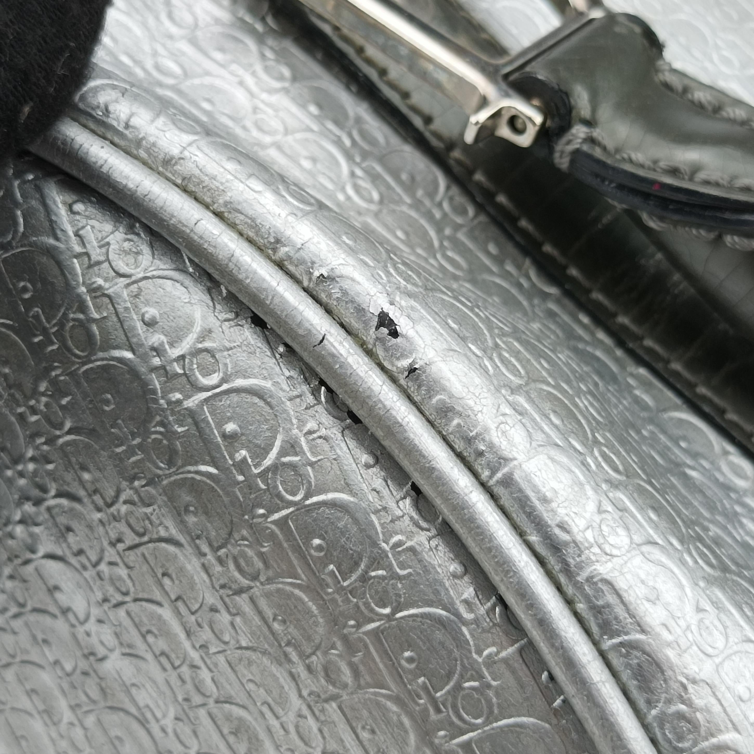 Pre-owned Christian Dior Zucchino　Glitter Logo Silver Leather  handbag | stylenewstar