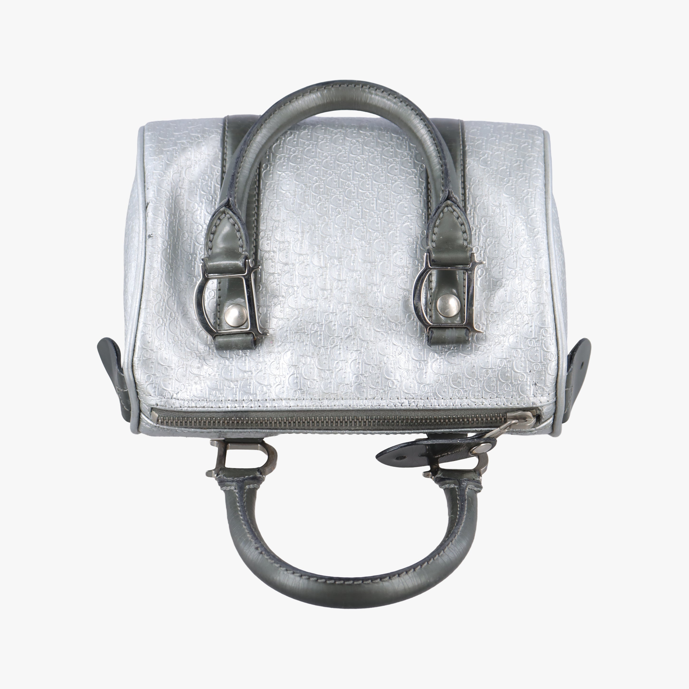 Pre-owned Christian Dior Zucchino　Glitter Logo Silver Leather  handbag | stylenewstar