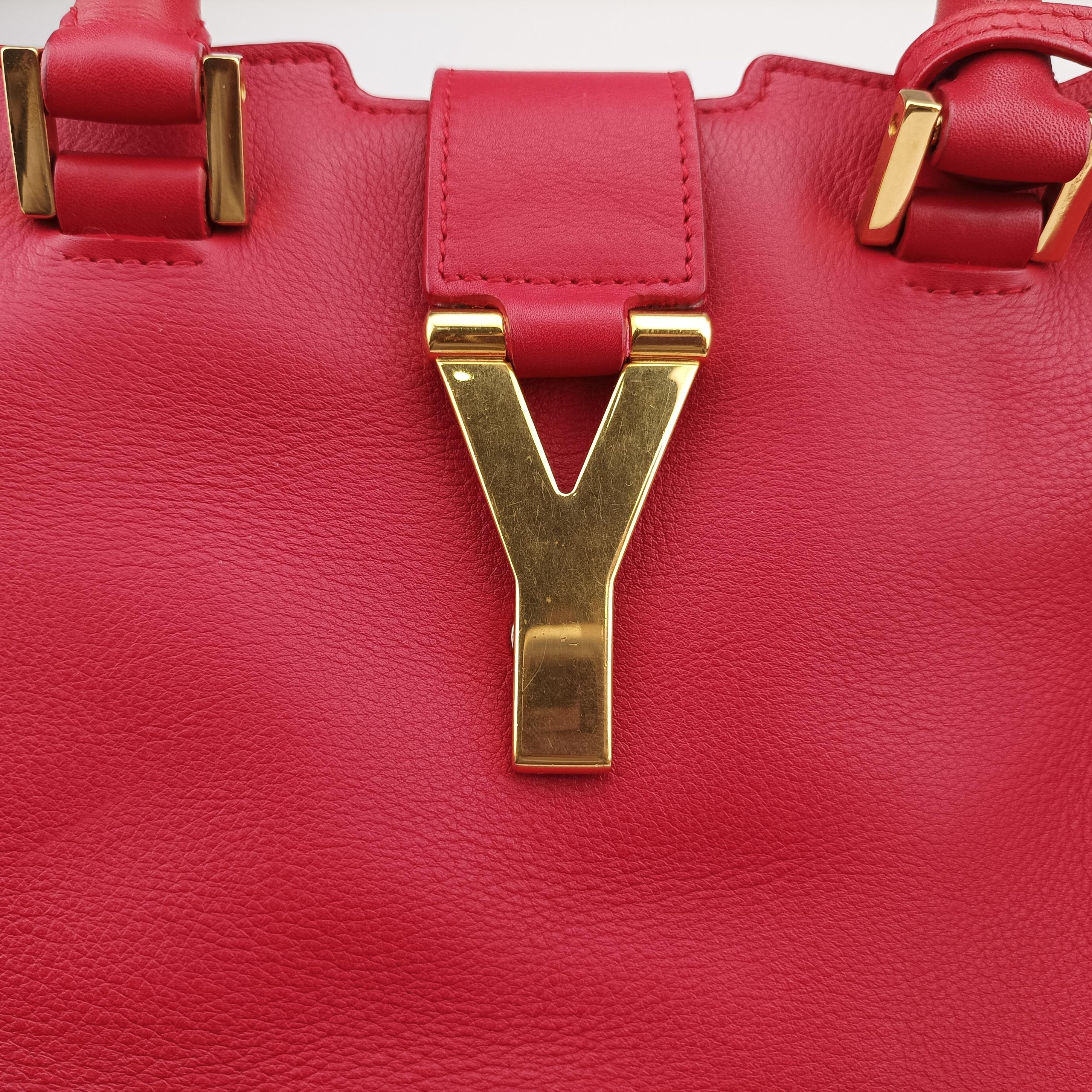 Pre-owned Yves Saint Laurent Y Ligne Petit Cabas Red Leather 311210 shoulderbag | stylenewstar