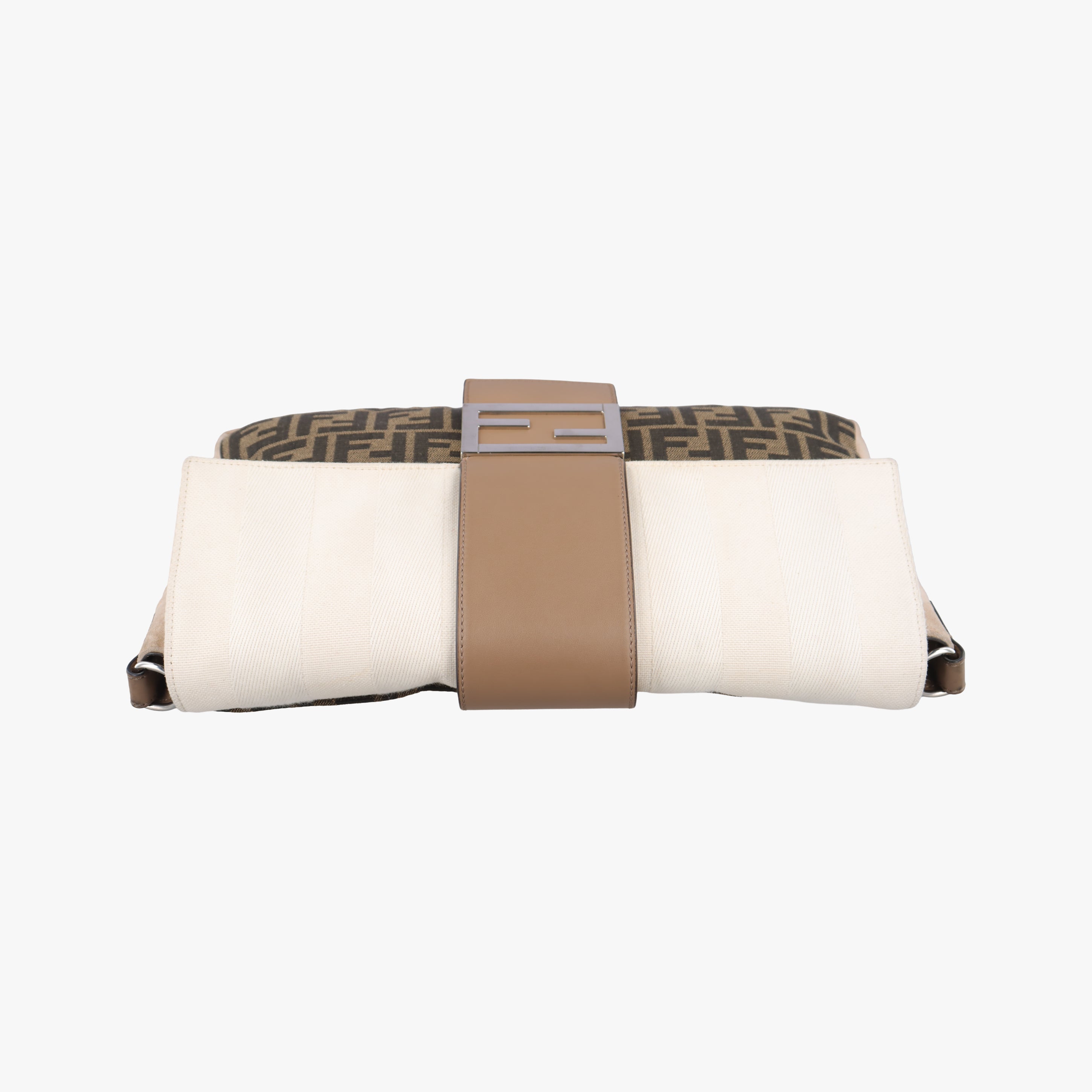 Pre-owned Fendi Baguette Brown x White x Beige canvas×leather 7VA478 shoulderbag | stylenewstar